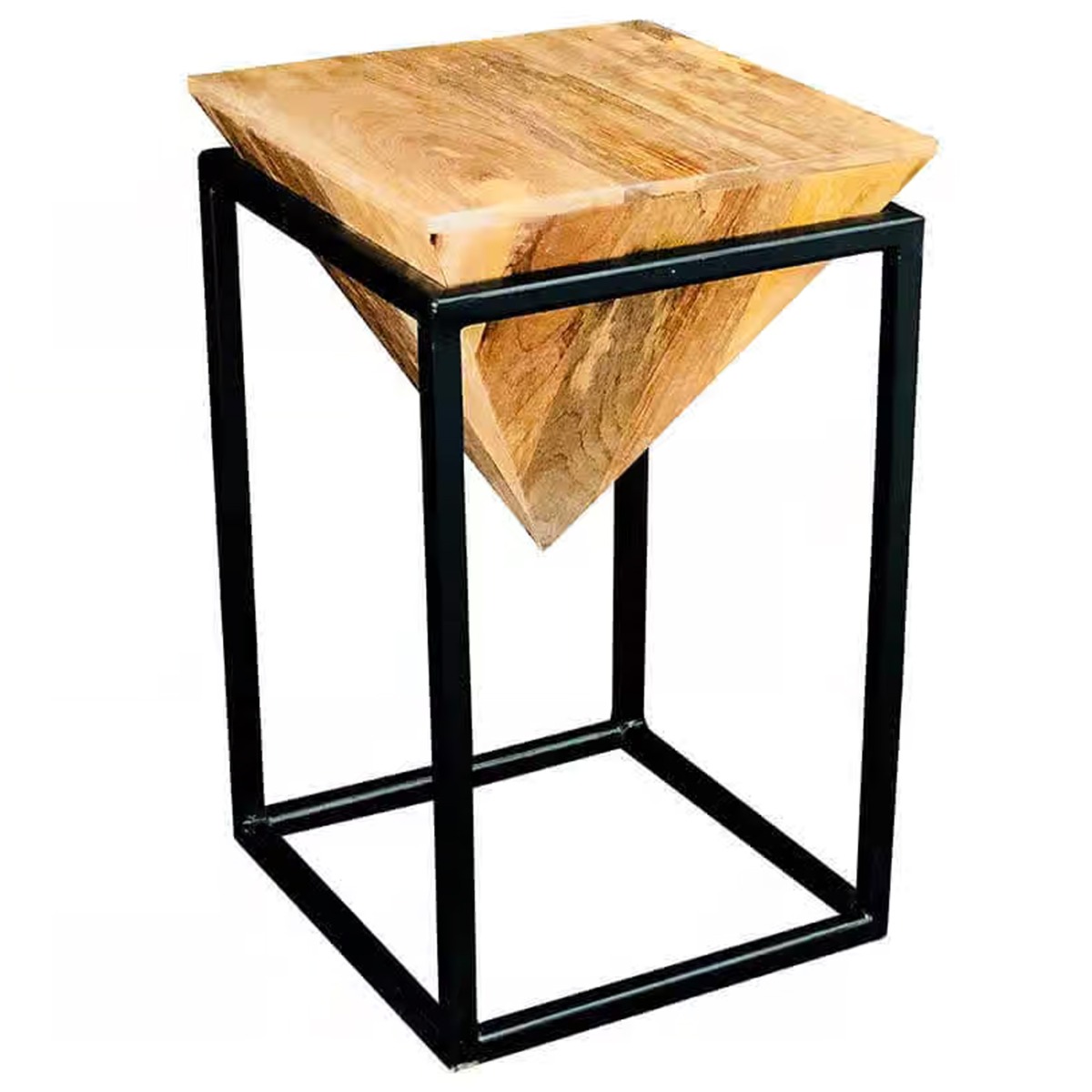 Tracey Industrial Mango Large Diamond Lamp Table - Light Wood Tone - Cybil & Clive