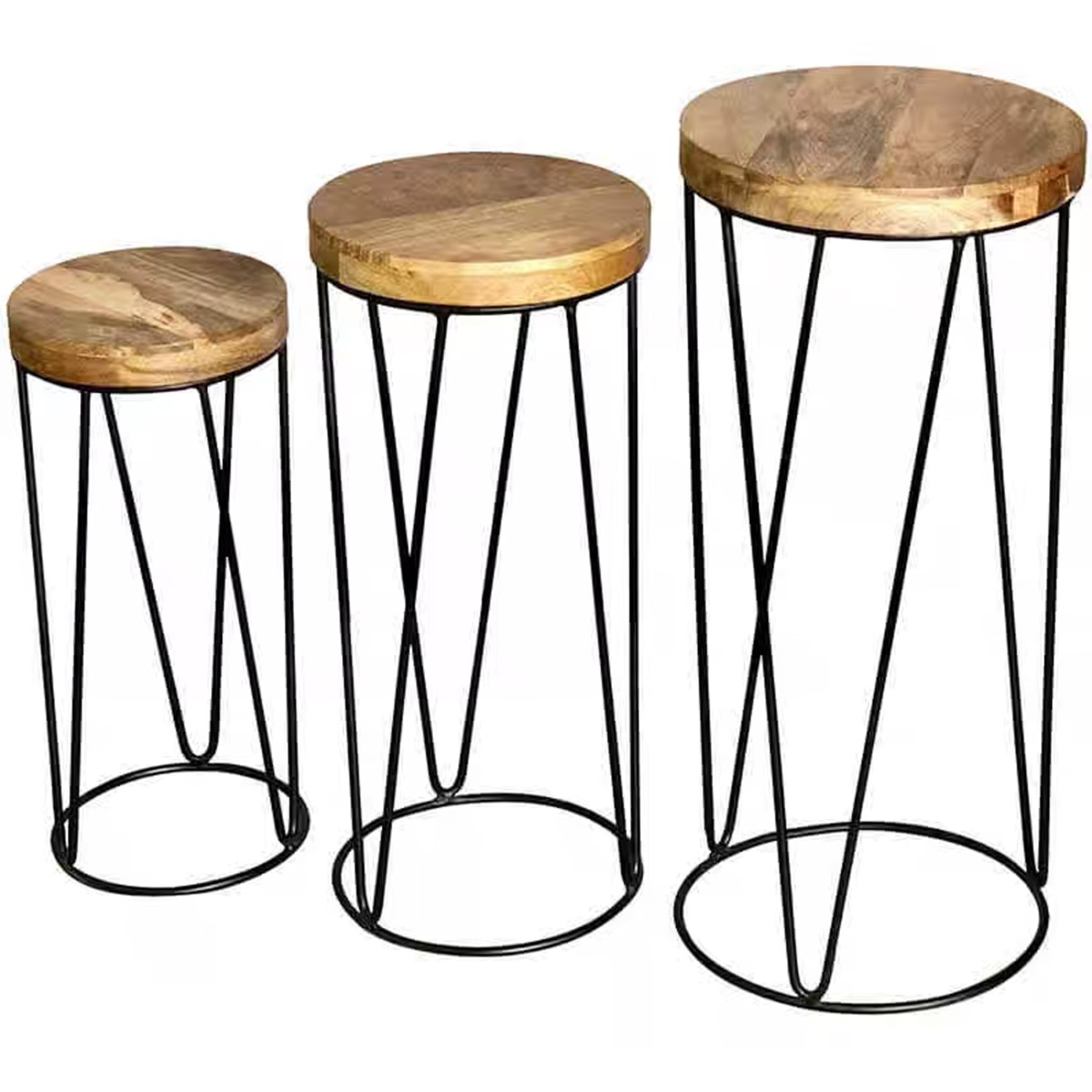 Tracey Industrial Set of 3 Side End Table - Light Wood Tone - Cybil & Clive