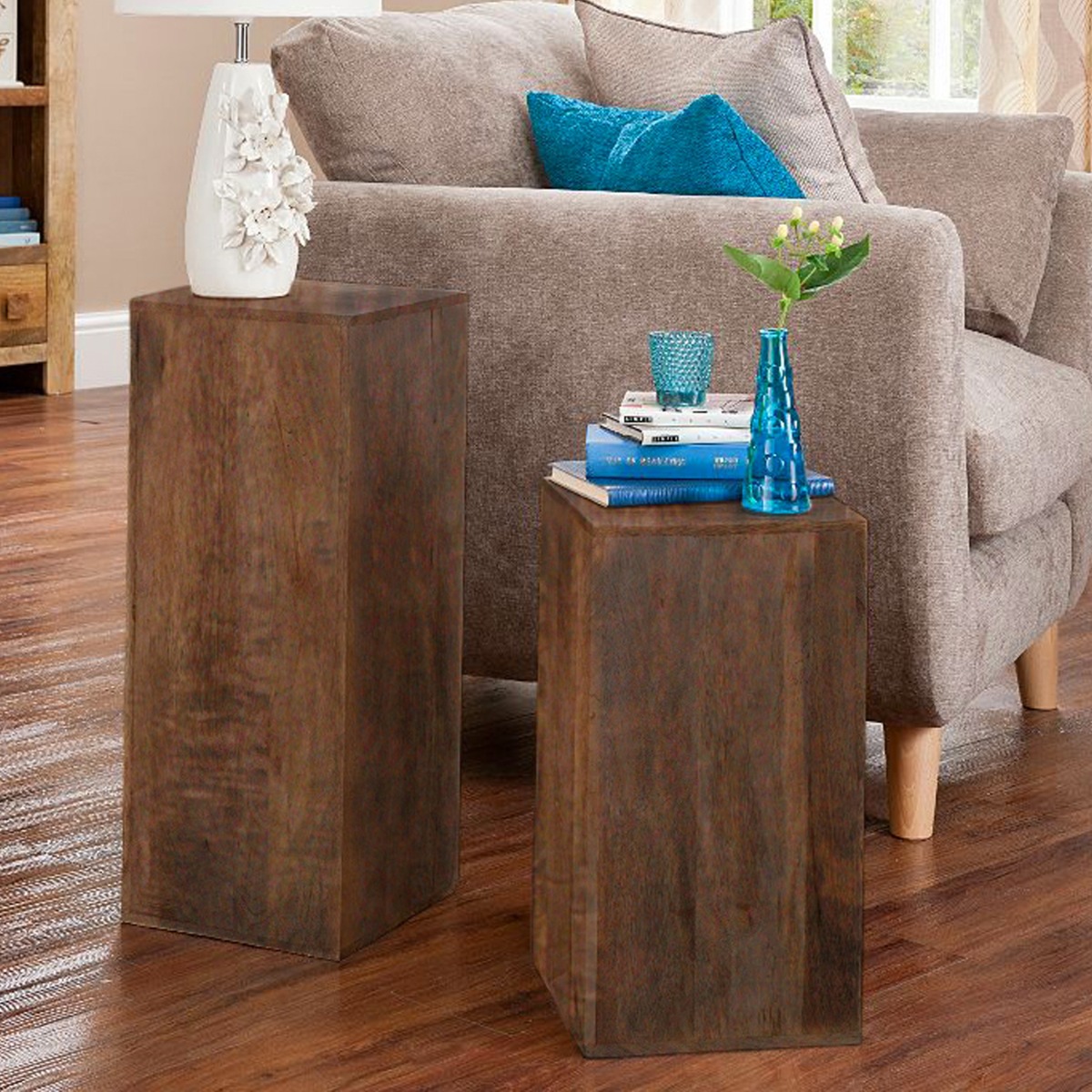 Delta Set Of 2 Mango Wood Cube Lamp Tables - Walnut - Cybil & Clive