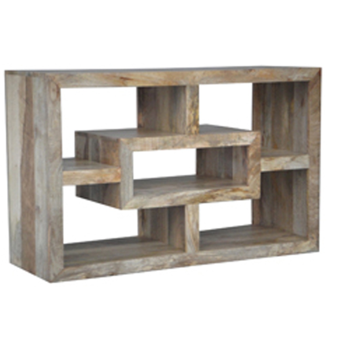 Dennis Solid Wood Straight Media Unit 110cm with Seven Shelves - Light Wood Finish - Cybil & Clive