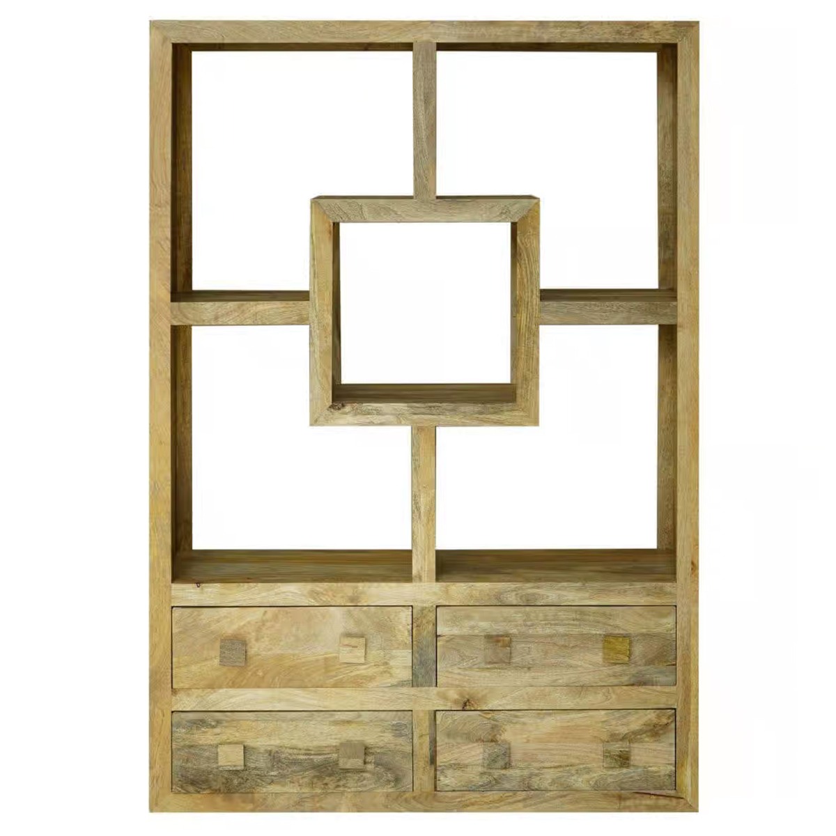 Dennis Solid Wood Straight 120cm Bookcase with 4 Drawers - Light Finish - Cybil & Clive
