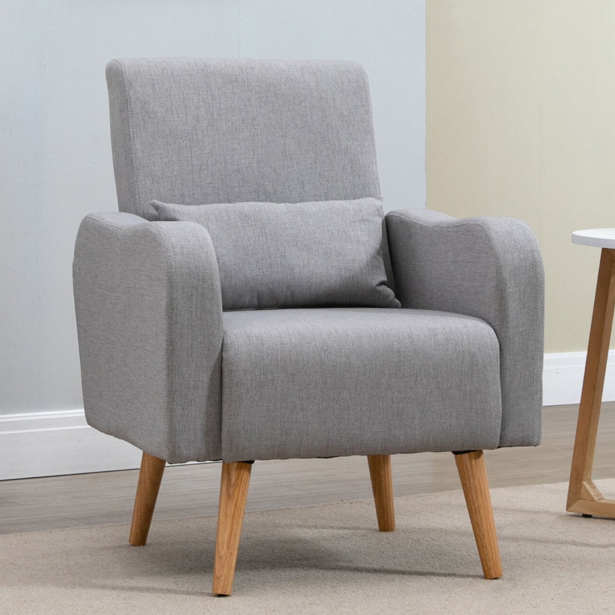 High Comfort Linen Touch Armchair with Cushioned Pillow - Grey - Bedroom & More