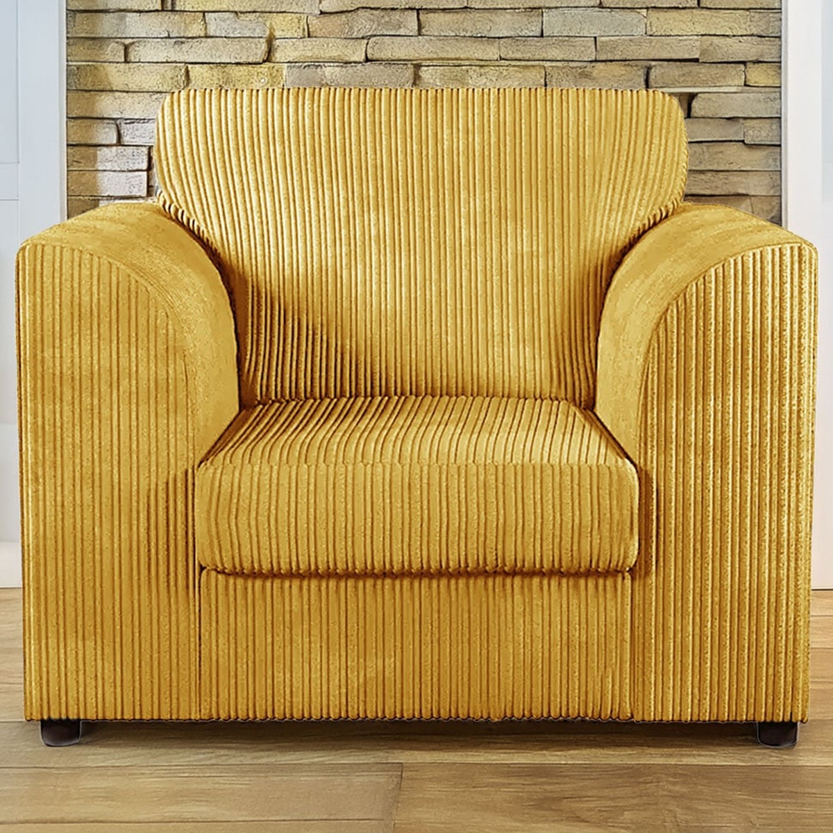 Desmond Jumbo Cord Upholstered Armchair - Mustard - Home Done