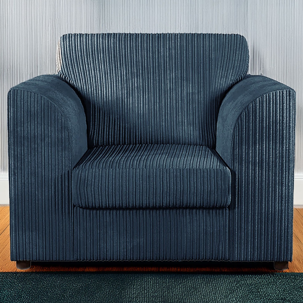 Desmond Jumbo Cord Upholstered Armchair - Blue - Home Done