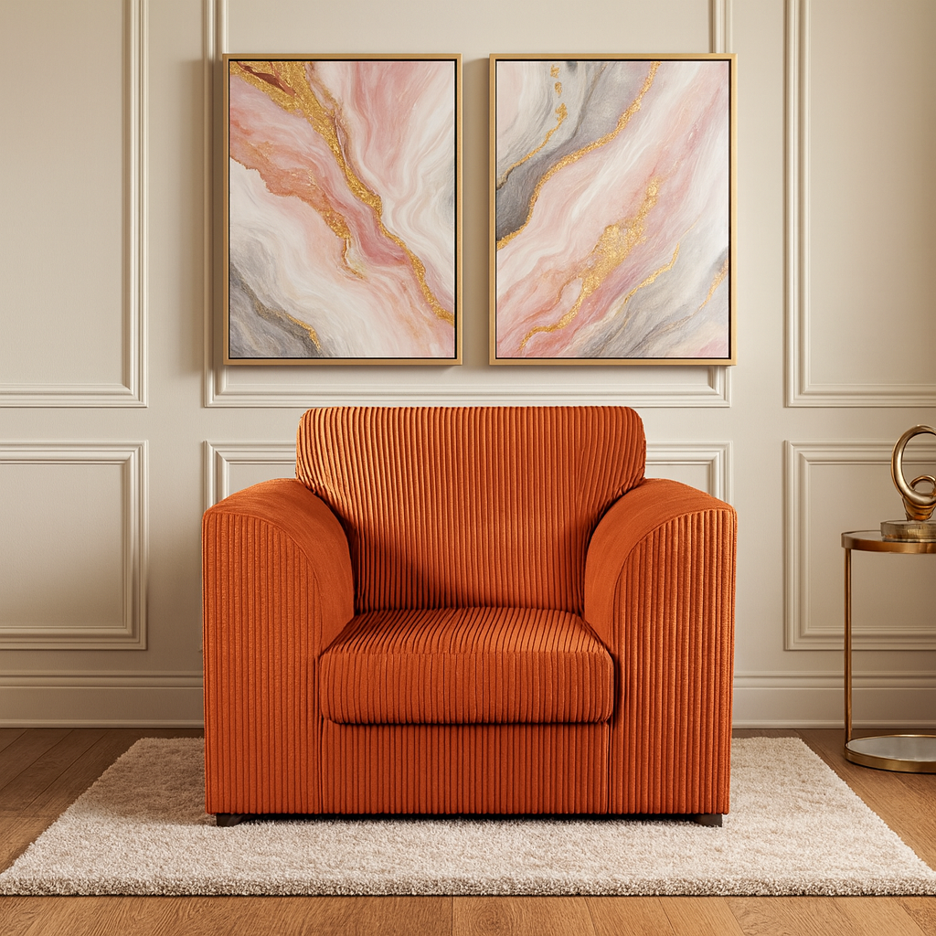 Desmond Jumbo Cord Upholstered Armchair - Orange - Home Done