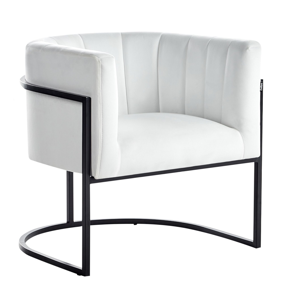 LARVIK Metal Frame Velvet Armchair - White and Black - Gemini Interiors