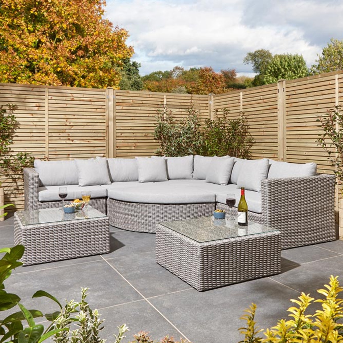 Helen Multifunction Rattan Effect Set with Cushions and Glass Tops - Etta Gardens