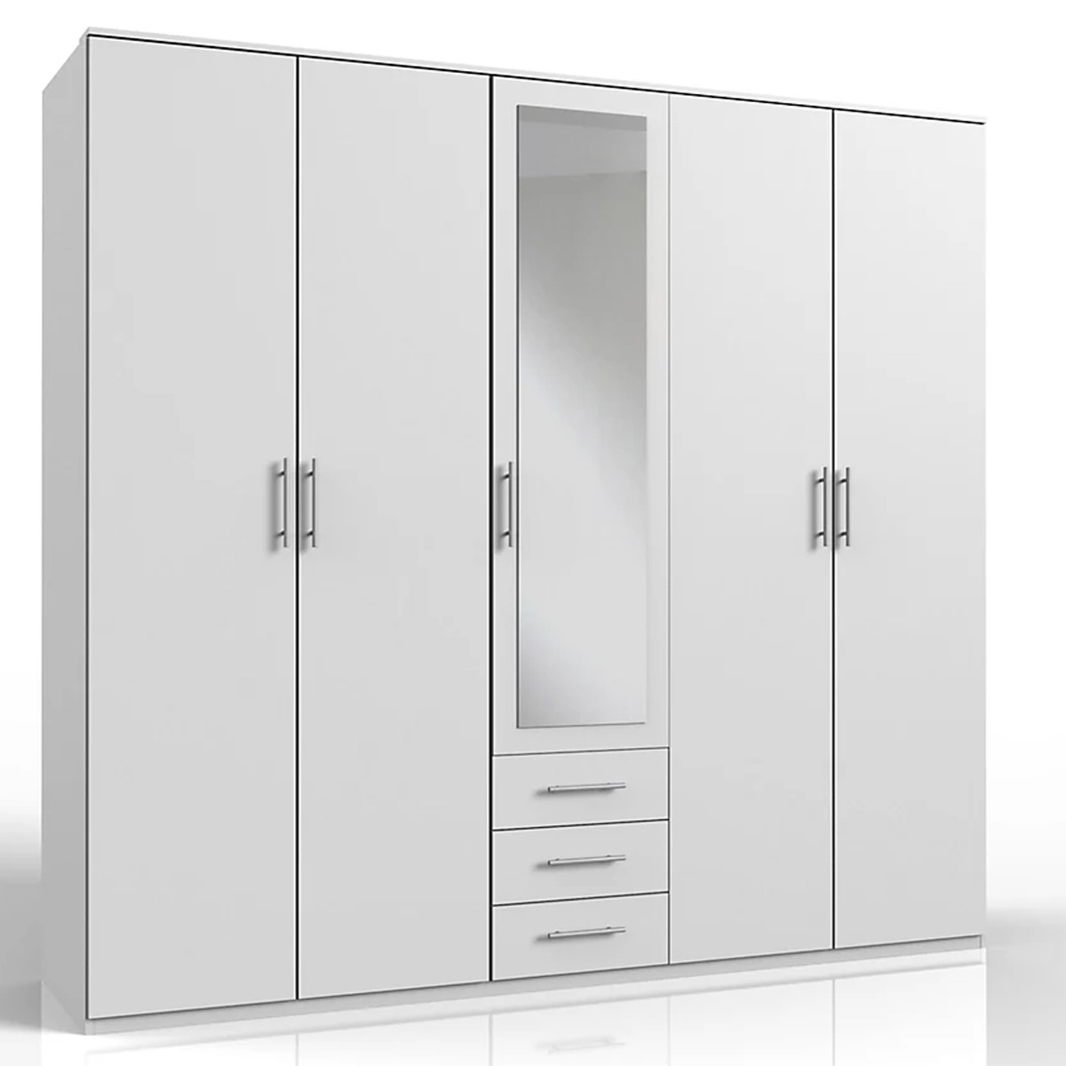 Wardrobe - BANHA 5 Door Wardrobe White 225cm - Wimex Distribution