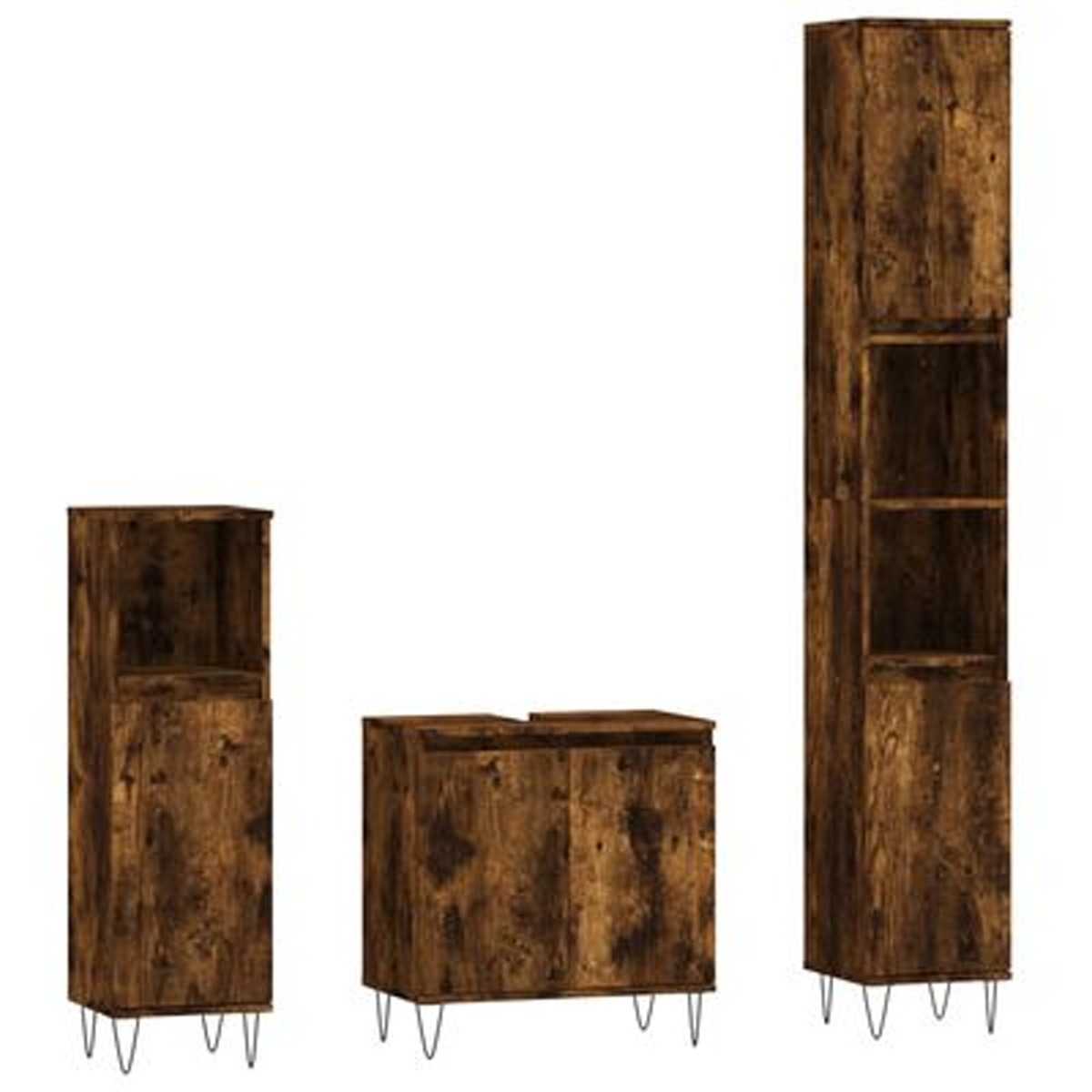 3 Pcs Bathroom Cabinet Set Smoked Oak Engineered Wood - Brittle & Co