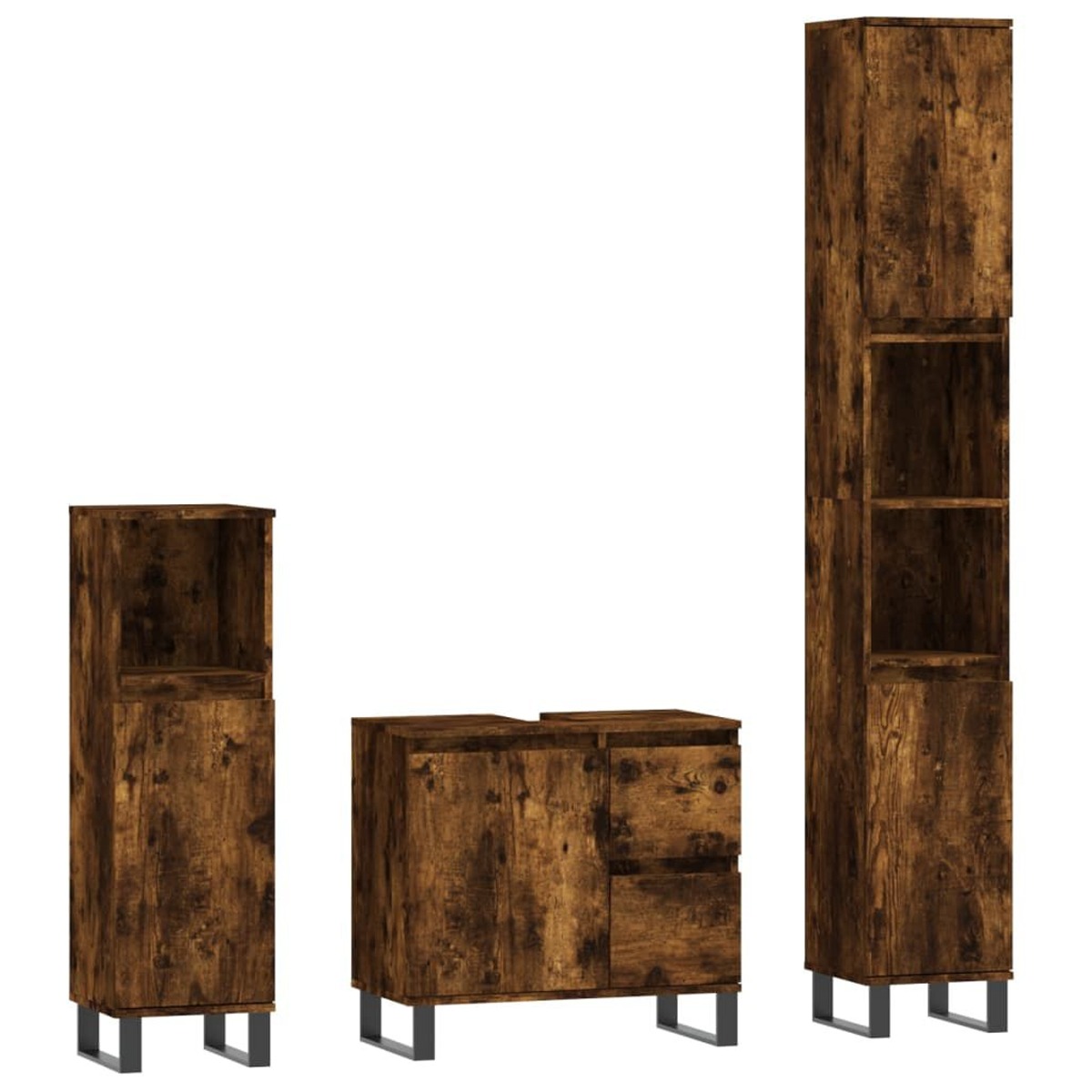 3 Pcs Bathroom Furniture Set Smoked Oak Engineered Wood - The Home Maker