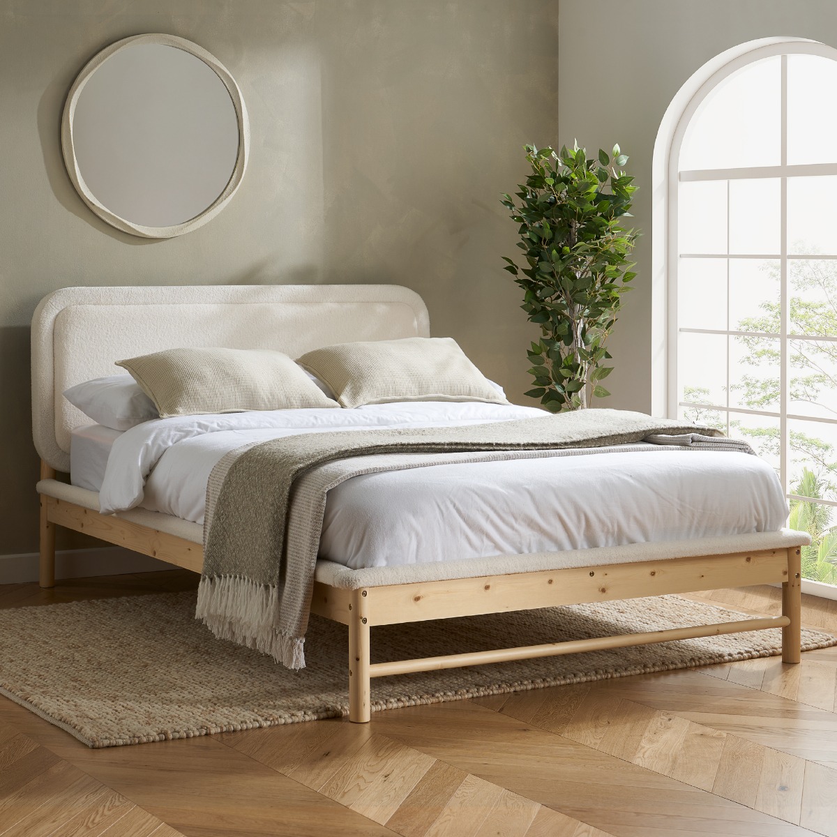 EMMI Fabric 4ft6 Double Bed White And Oak - Birlea Essentials