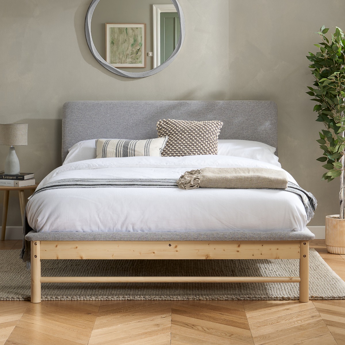 EZRA Fabric 4ft6 Double Bed Grey And Oak - Birlea Essentials