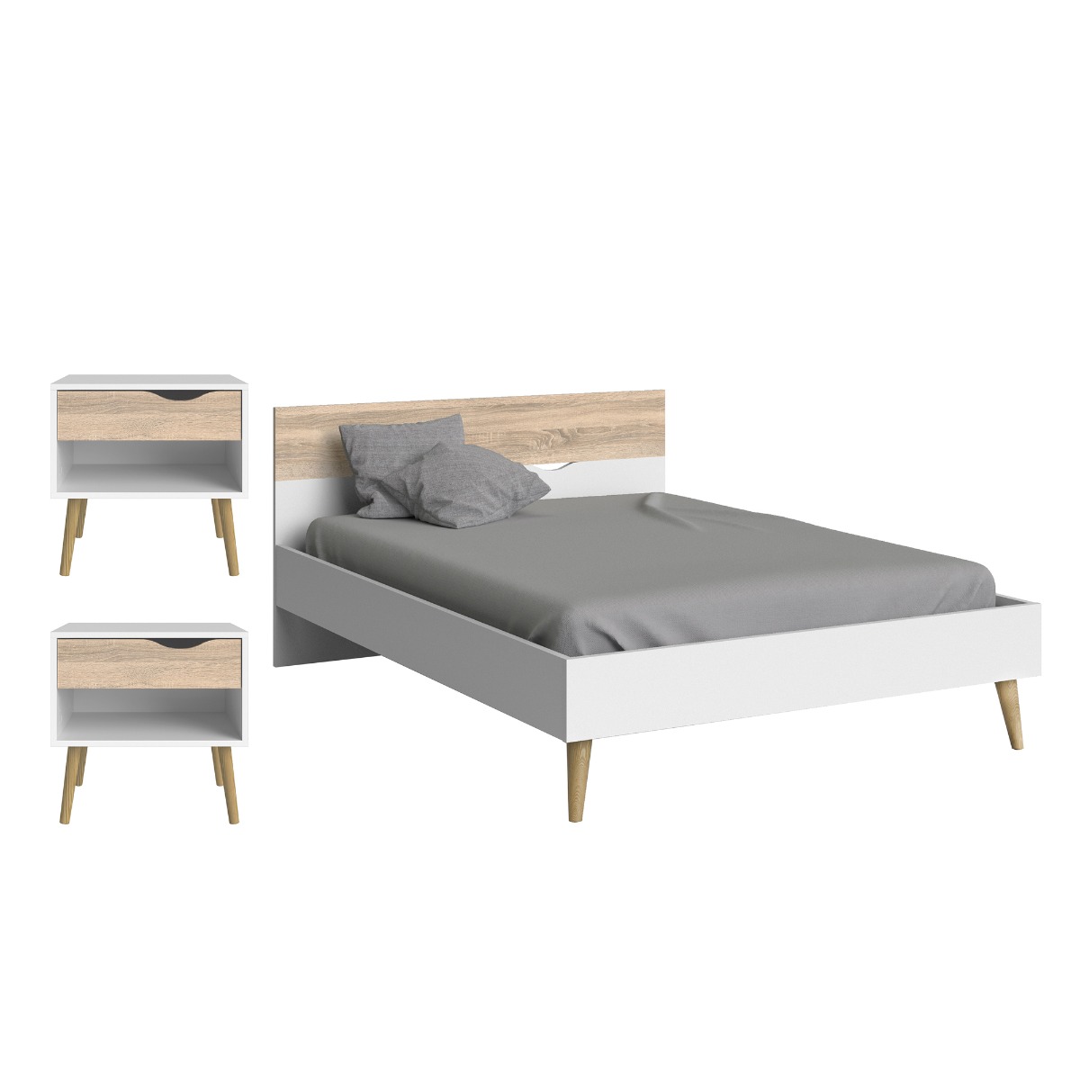 Bedroom Set - OSLO 3 Piece Bedroom Set White and Oak 145.3cm - Rosalind Collection
