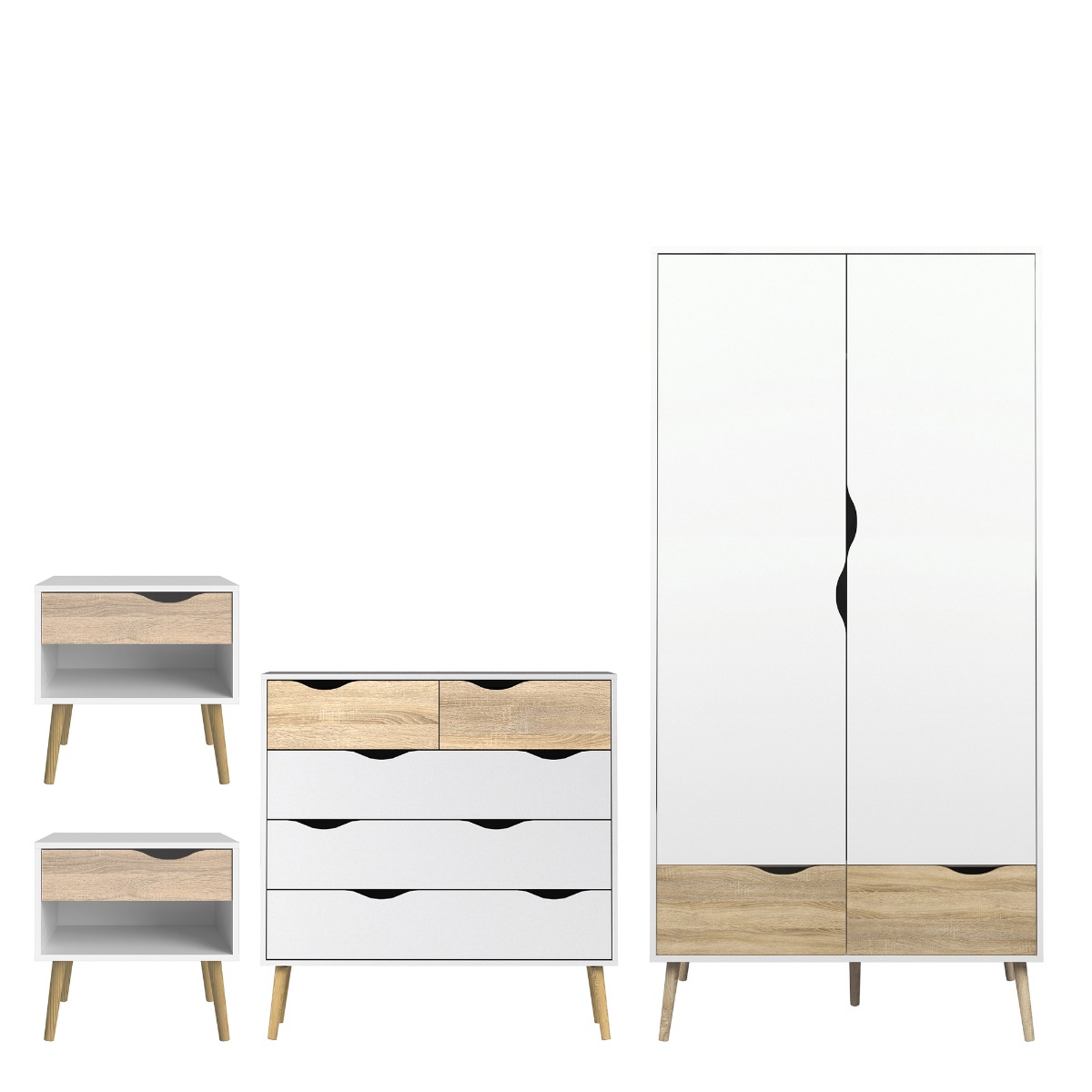 OSSETT 2 Door Wardrobe Set 4 Pieces - White and Oak - Rosalind Collection