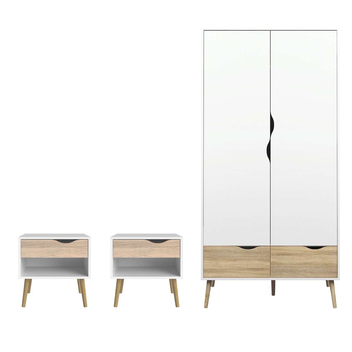 OSSETT 2 Door Wardrobe Set 3 Piece - White and Oak - Rosalind Collection