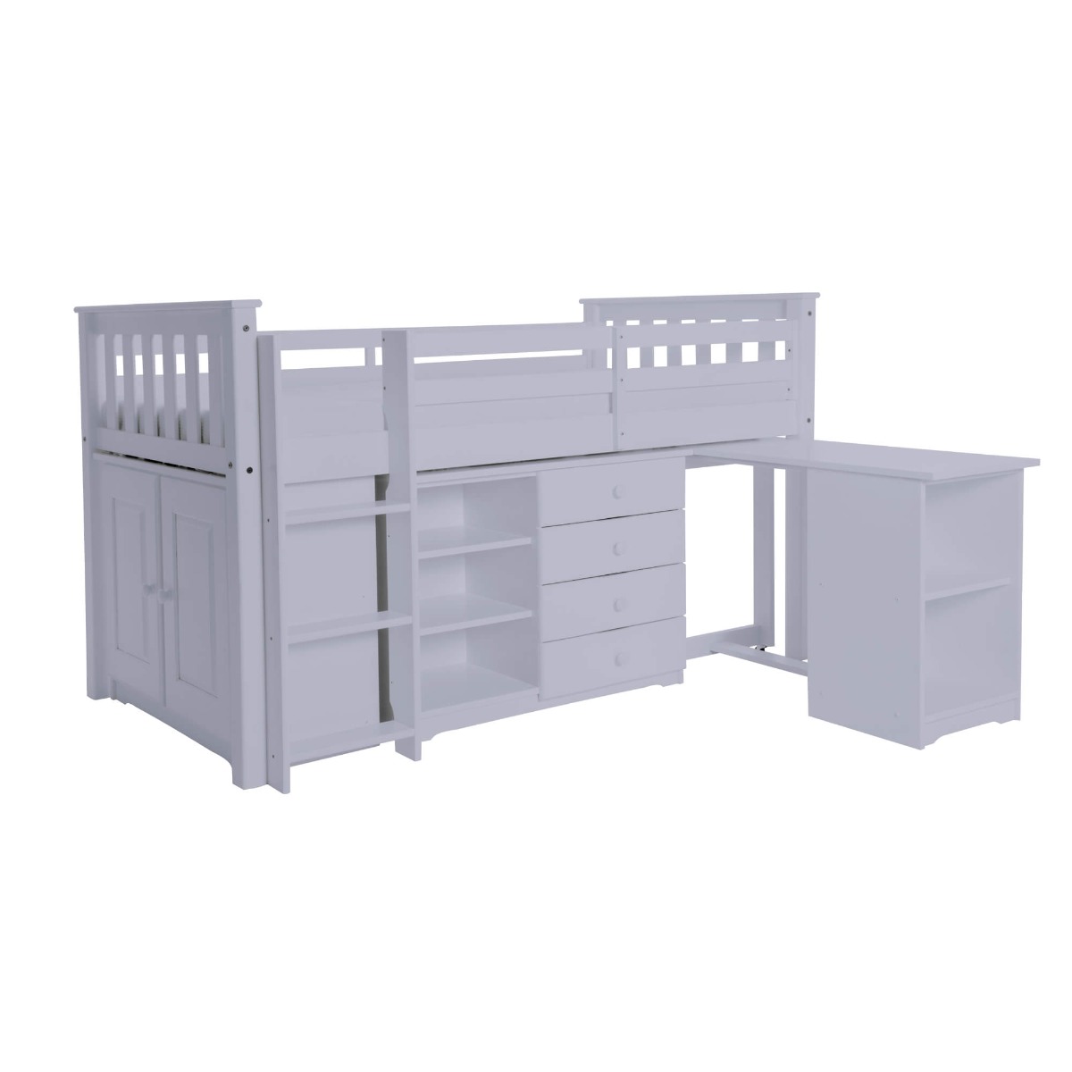 Organized Living Oroville Midi Sleeper Bunk Wooden Bed with Desk, Chest and Bookcase Grey Finish - Single Size - Sigrid Mills