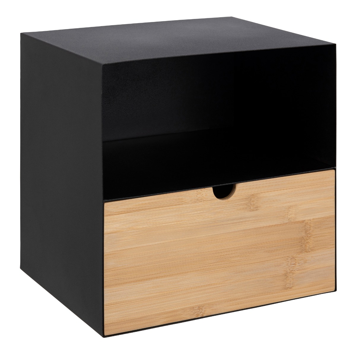 Bedside Table - JOLIET 1 Drawer Wall Mounted Nightstand Black and Bamboo 30cm - Rosalind Collection