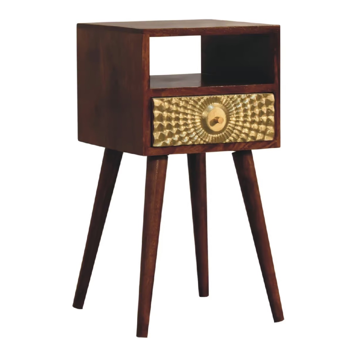Bedside Table - TIVERTON Nightstand Chestnut and Brass Inlay 30cm - Beasley & Sons