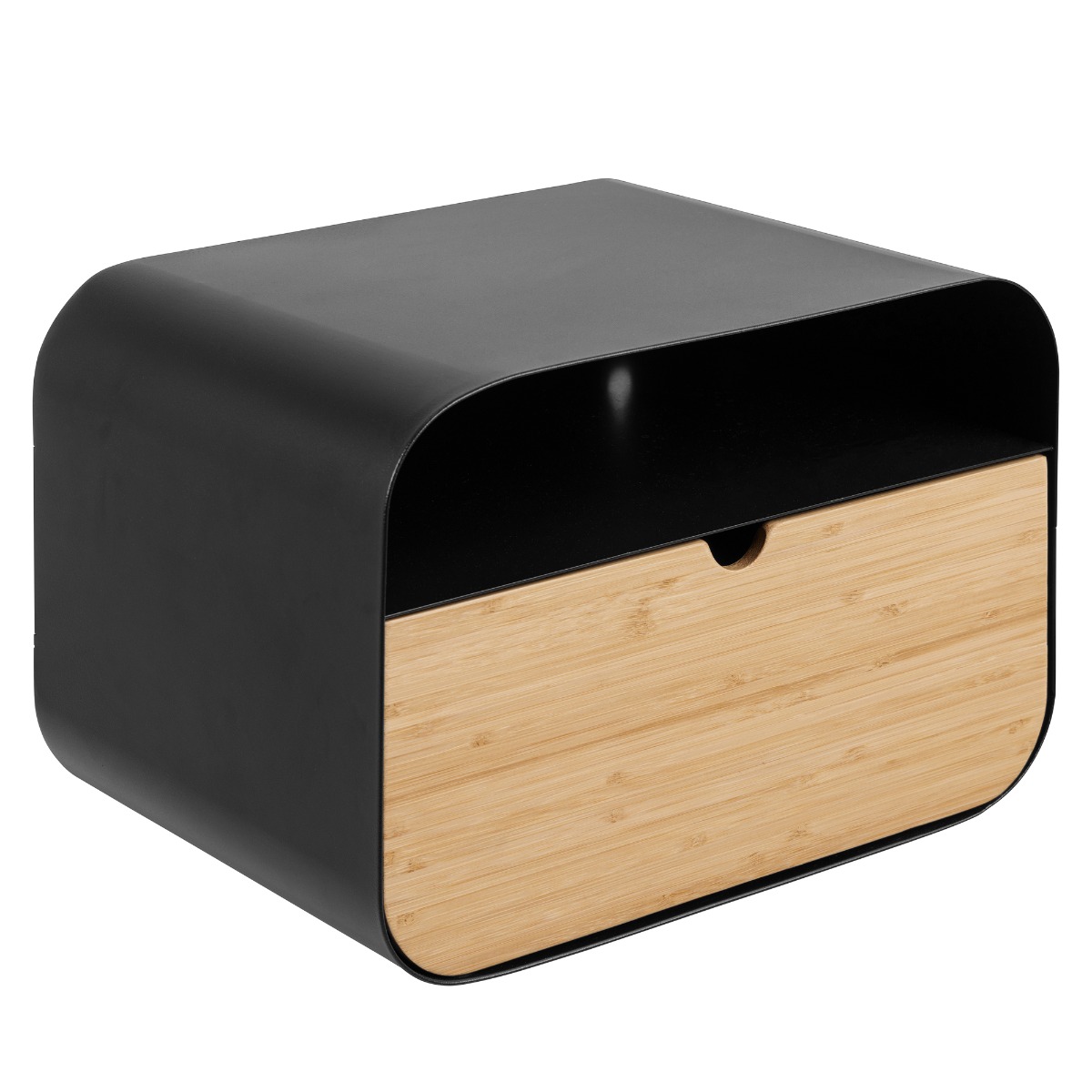 Bedside Table - JOLIET Wall Mounted Nightstand Black and Bamboo 35cm - Rosalind Collection