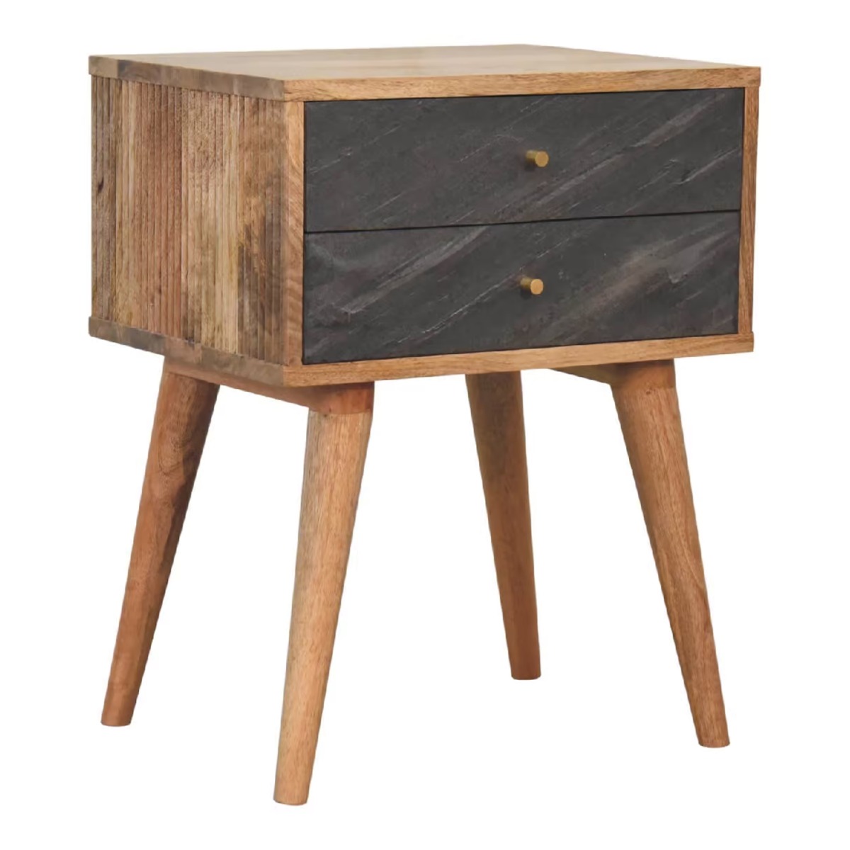 Bedside Table - SLATE Nightstand Oak with Grey Stone 45cm - Beasley & Sons