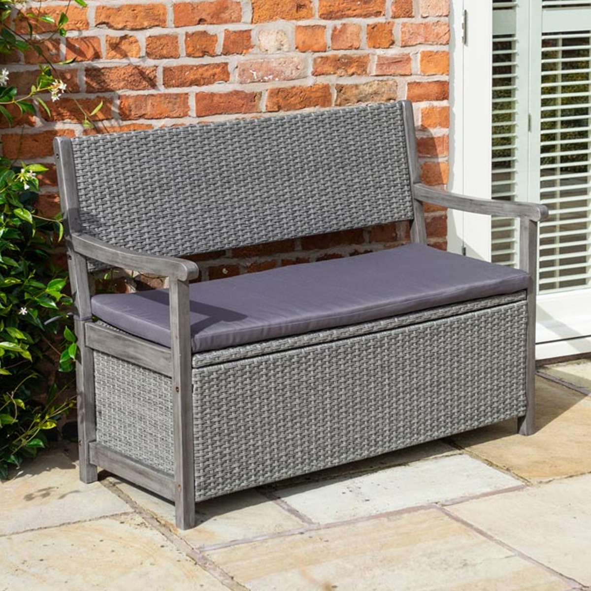 Alderley Rattan Storage Bench with Grey Wash Finish - Etta Gardens