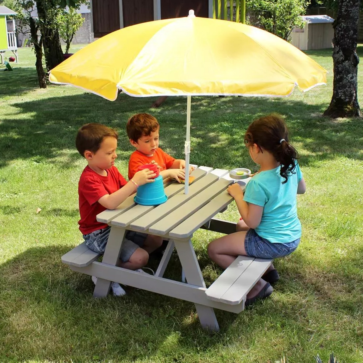 Outdoor Kids Picnic Table with Umbrella Hole - Grey - Bedroom & More