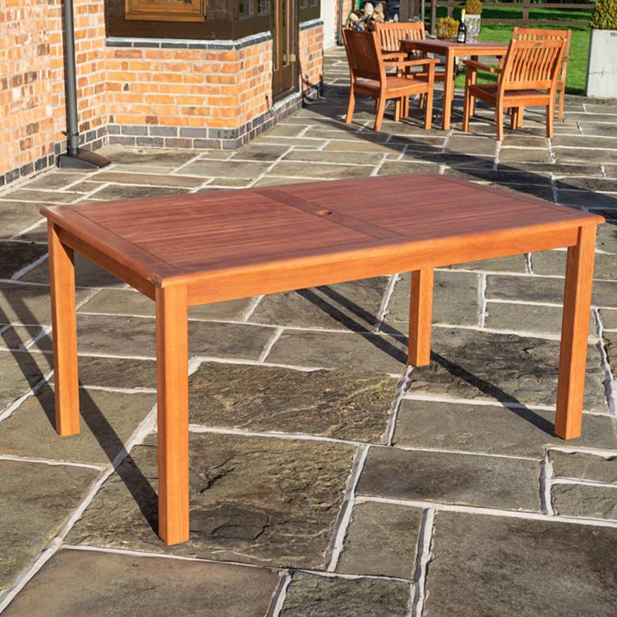Willington Rectangular Table with Factory Stain Finish and Parasol Hole - Etta Gardens