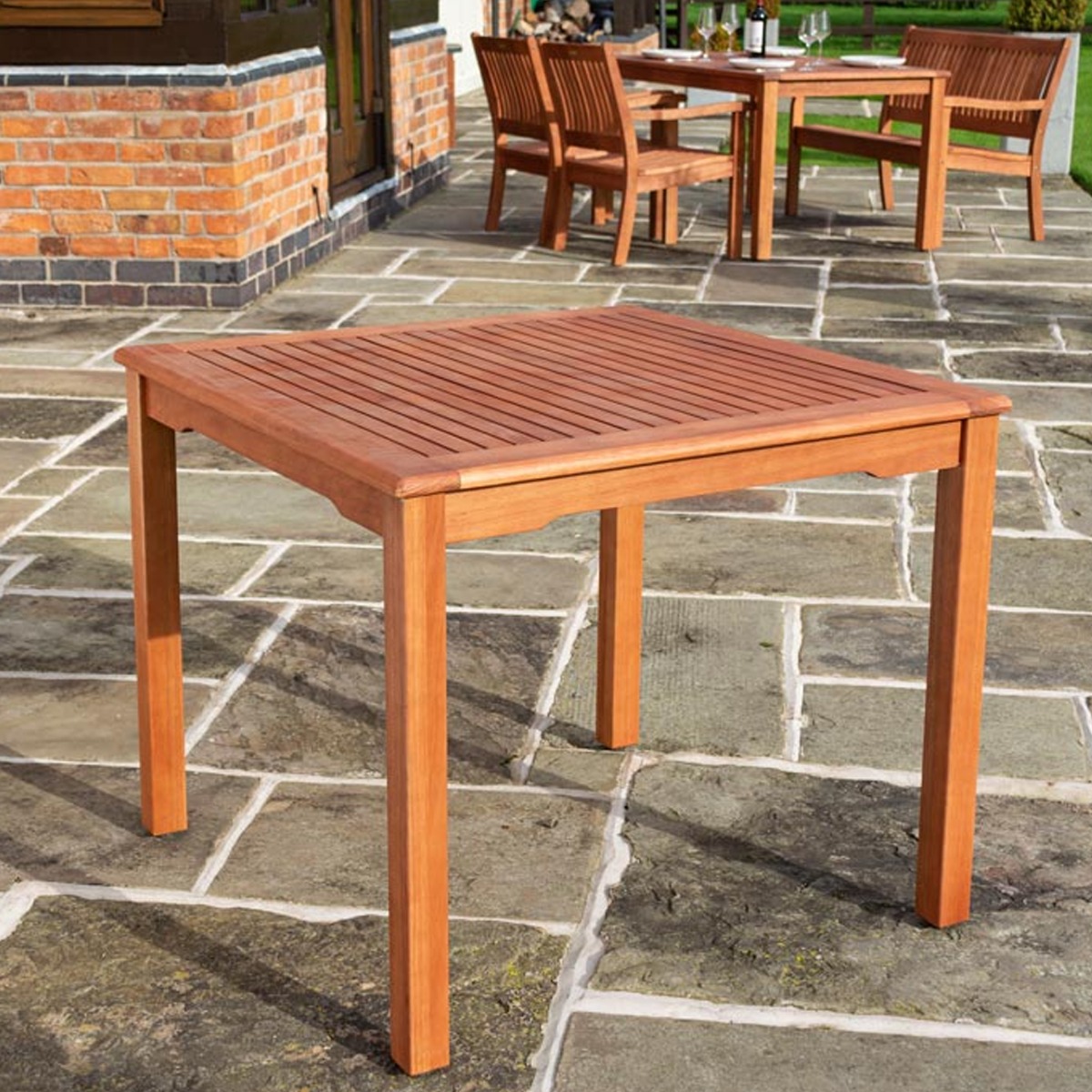Willington Square Table with Factory Stain Finish and Parasol Hole - Etta Gardens