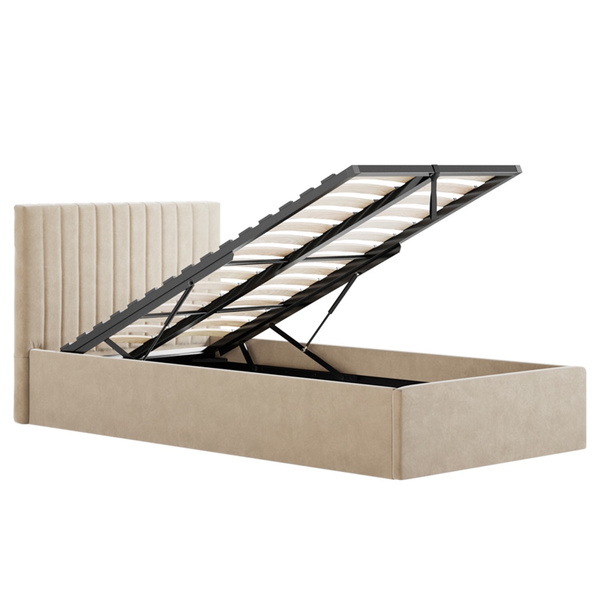 BERLIX Single Fabric Ottoman Bedframe - Beige - Leeds Plywood
