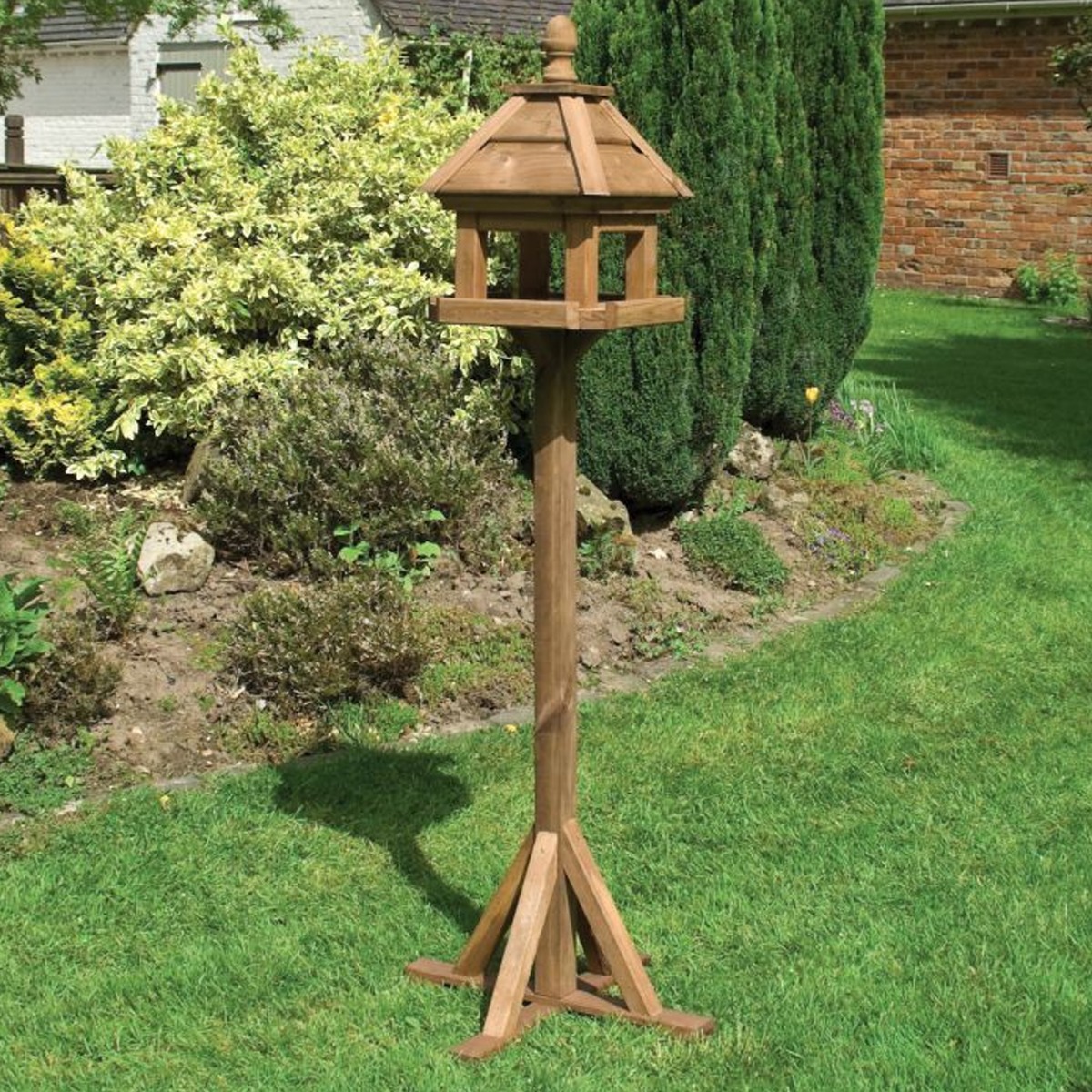 Premium Lechlade Bird Table with Four Sided Apex Roof - Etta Gardens