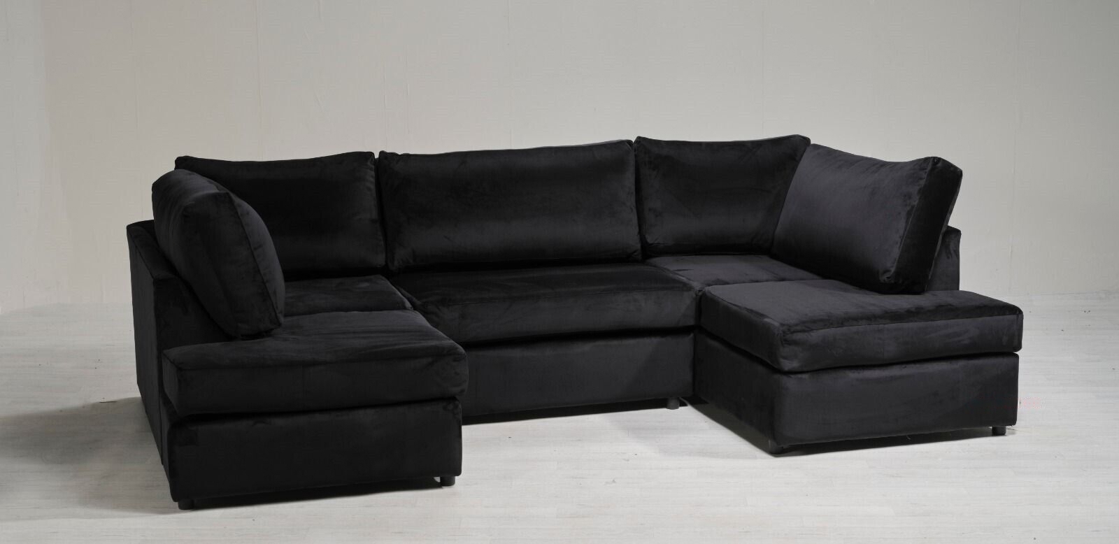 Morrison High Back Plush Velvet U-Shape Corner Sofa - Black - Home Done