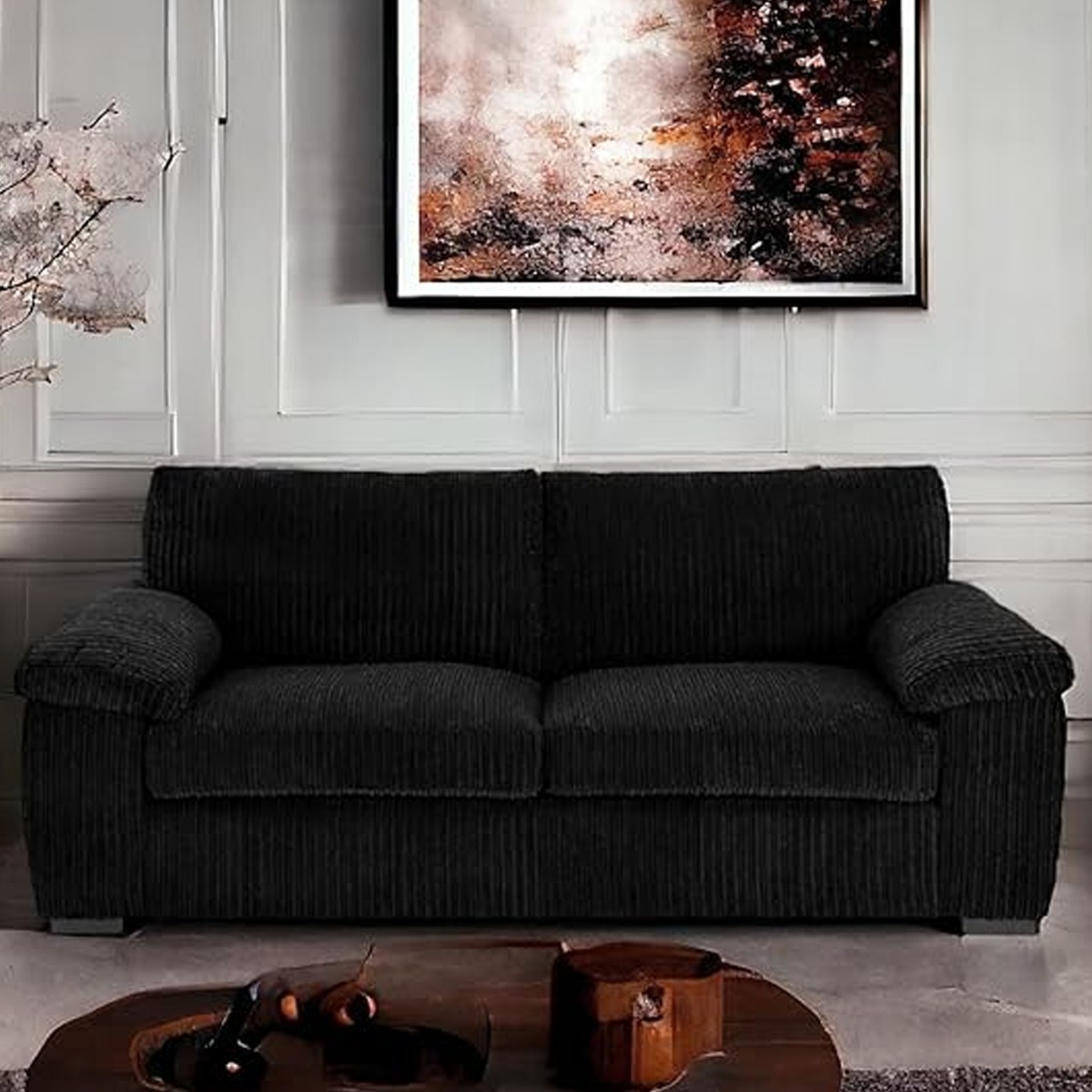 3 Seater Sofa - CORDURA Full Back Jumbo Cord Sofa Black - Home Done