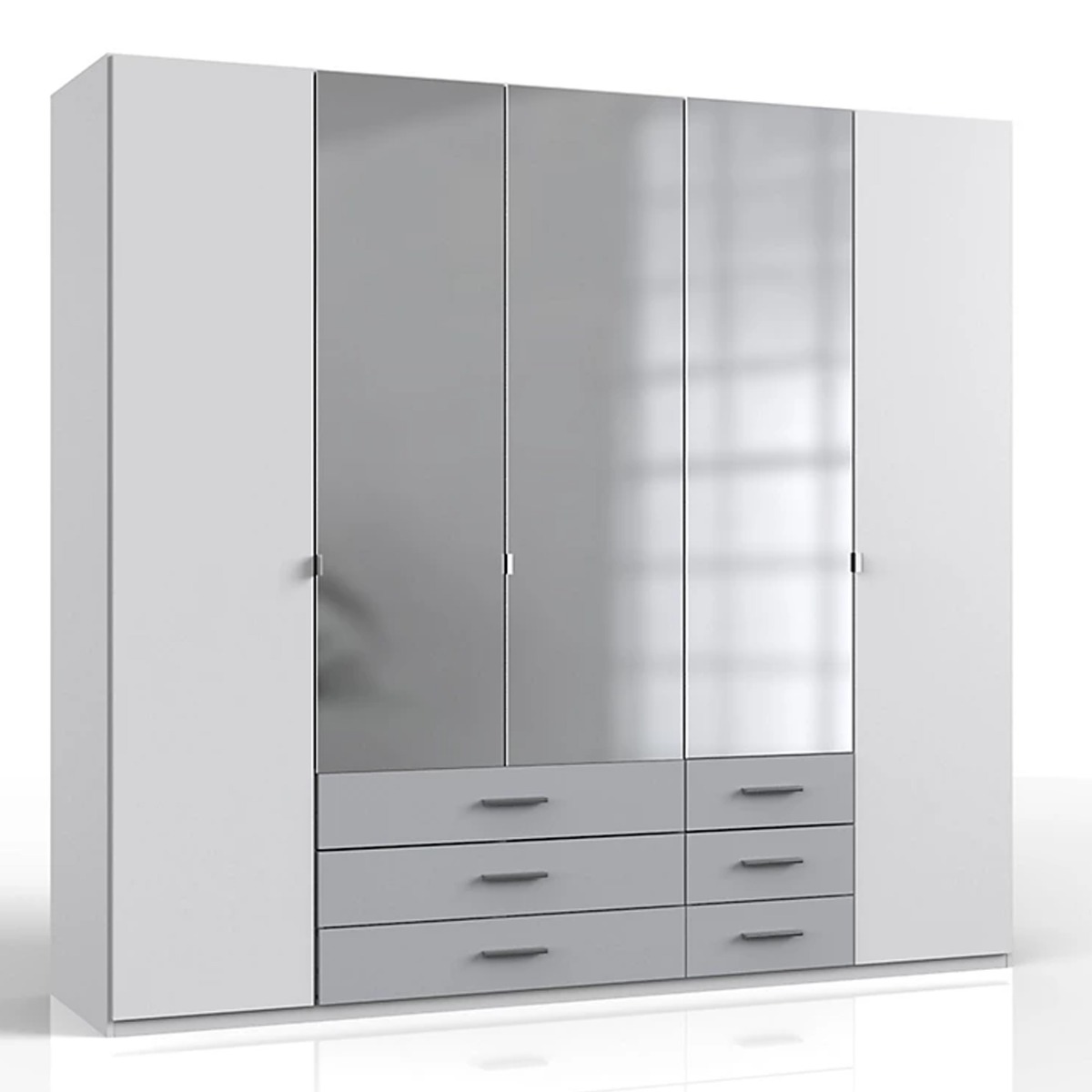 Wardrobe - BONN 5 Door Wardrobe White and Grey 225cm - Wimex Distribution