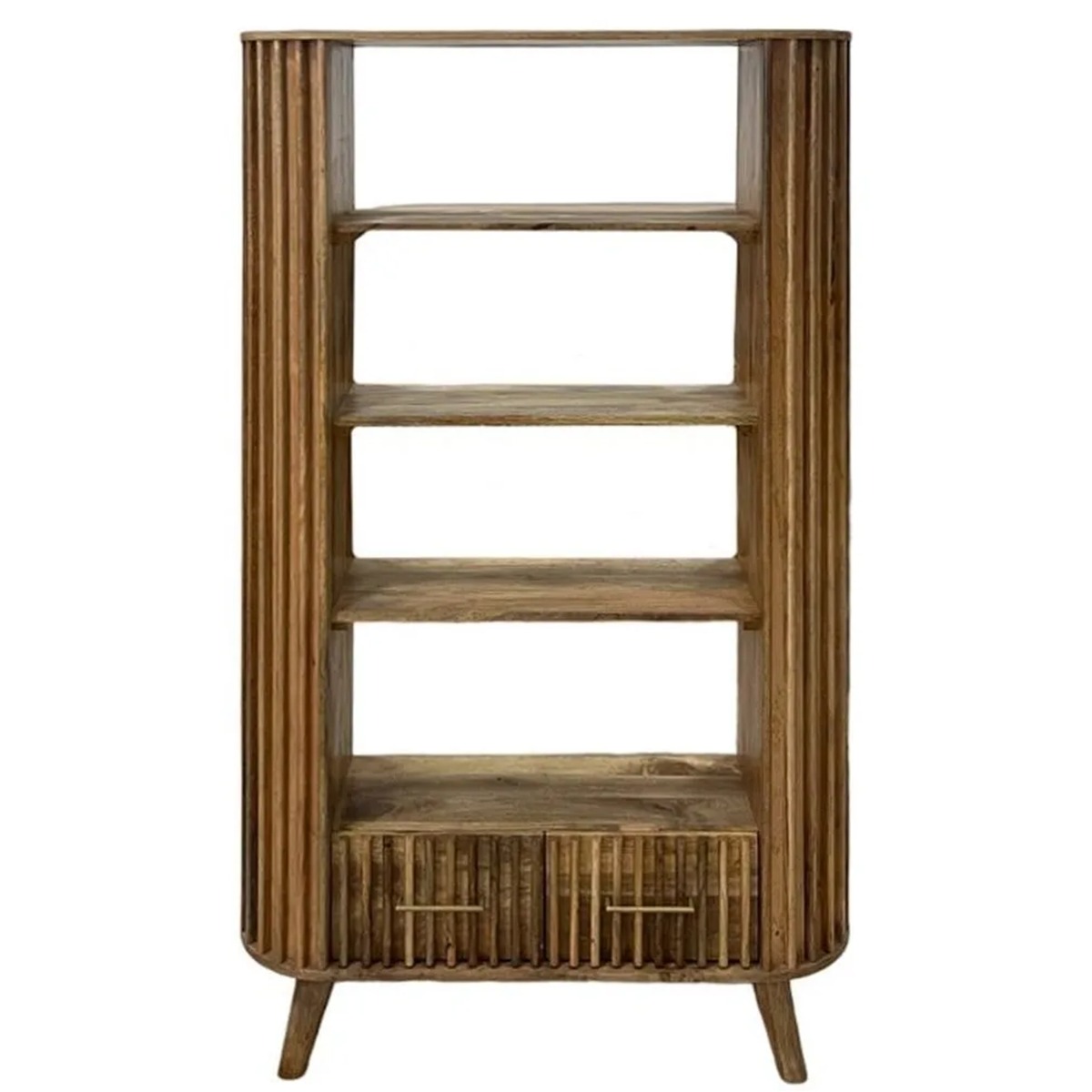 Crosby Mango Wood Slated Design Bookcase with 2 Drawer - Light Finish - Cybil & Clive