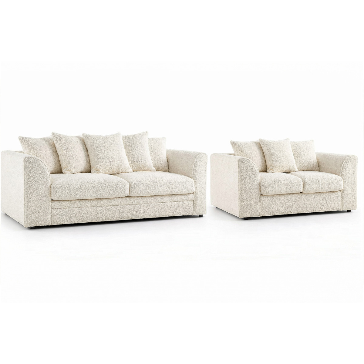 BELVANO Boucle Fabric 3 and 2 Seater Scatterback Sofa Set - Ivory - Home Done