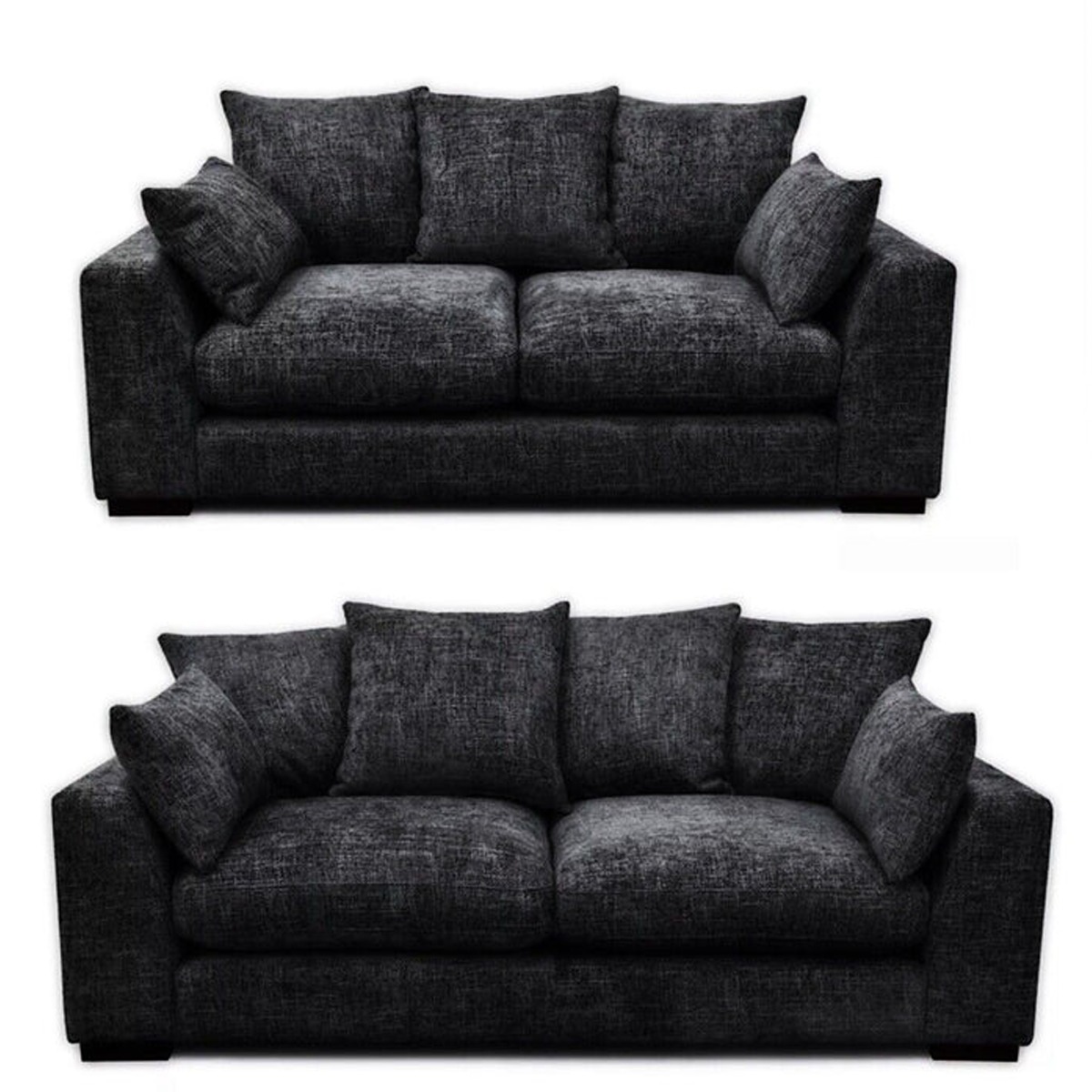 Brittany Chenille Fabric 3 Seater and 2 Seater Sofa Set - Black - Home Done