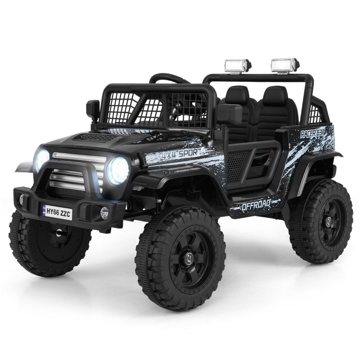 COLYLY 12V Kids Ride on Truck Car with Remote Control and LED Lights-Black - Savings Store