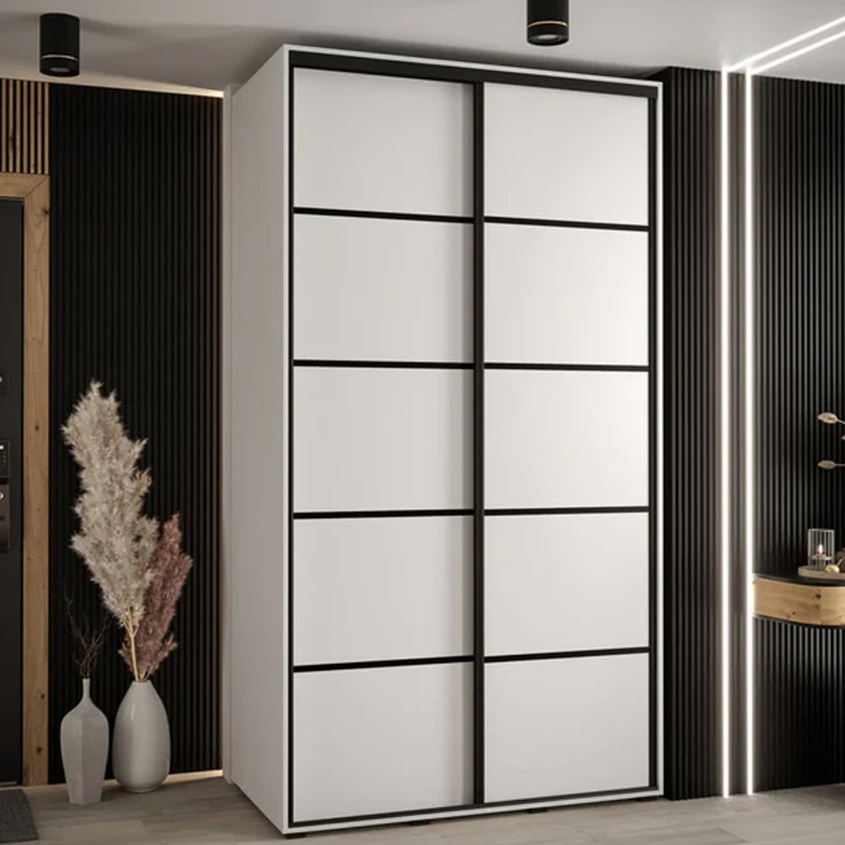 Sliding Wardrobe - CAVESSA 2 Door Wardrobe White 140cm - Art Nest