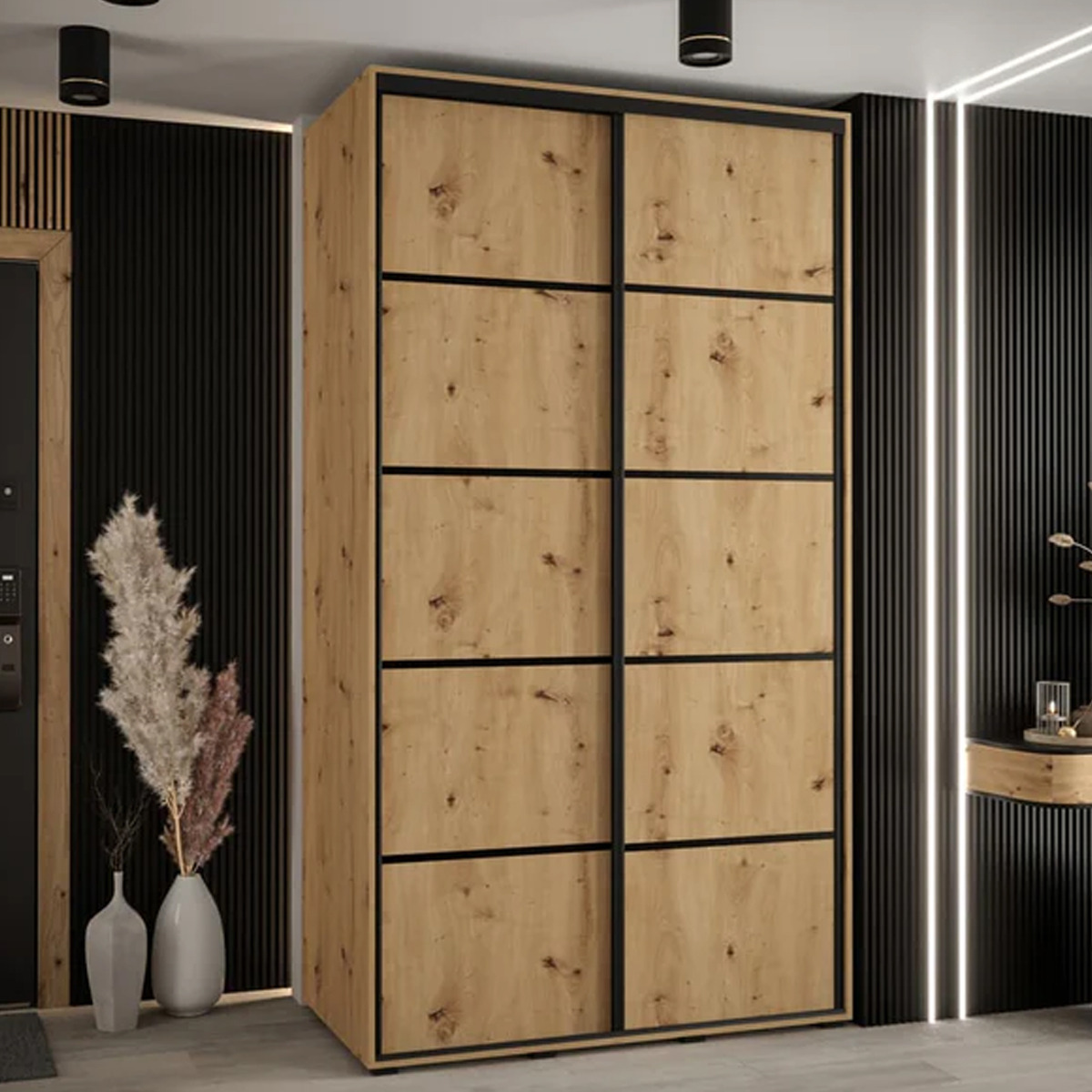 Sliding Wardrobe - CAVESSA 2 Door Wardrobe Oak Artisan 140cm - Art Nest