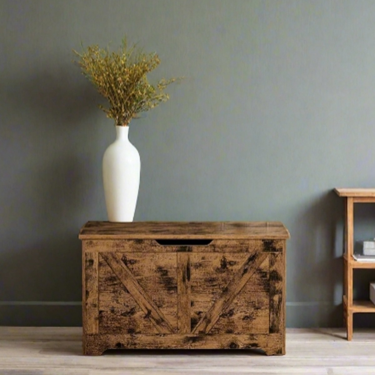 JORVIAN Storage Bench Farmhouse Style Blanket Box with Lid and Hinges - Rustic Brown - The Urban Forge