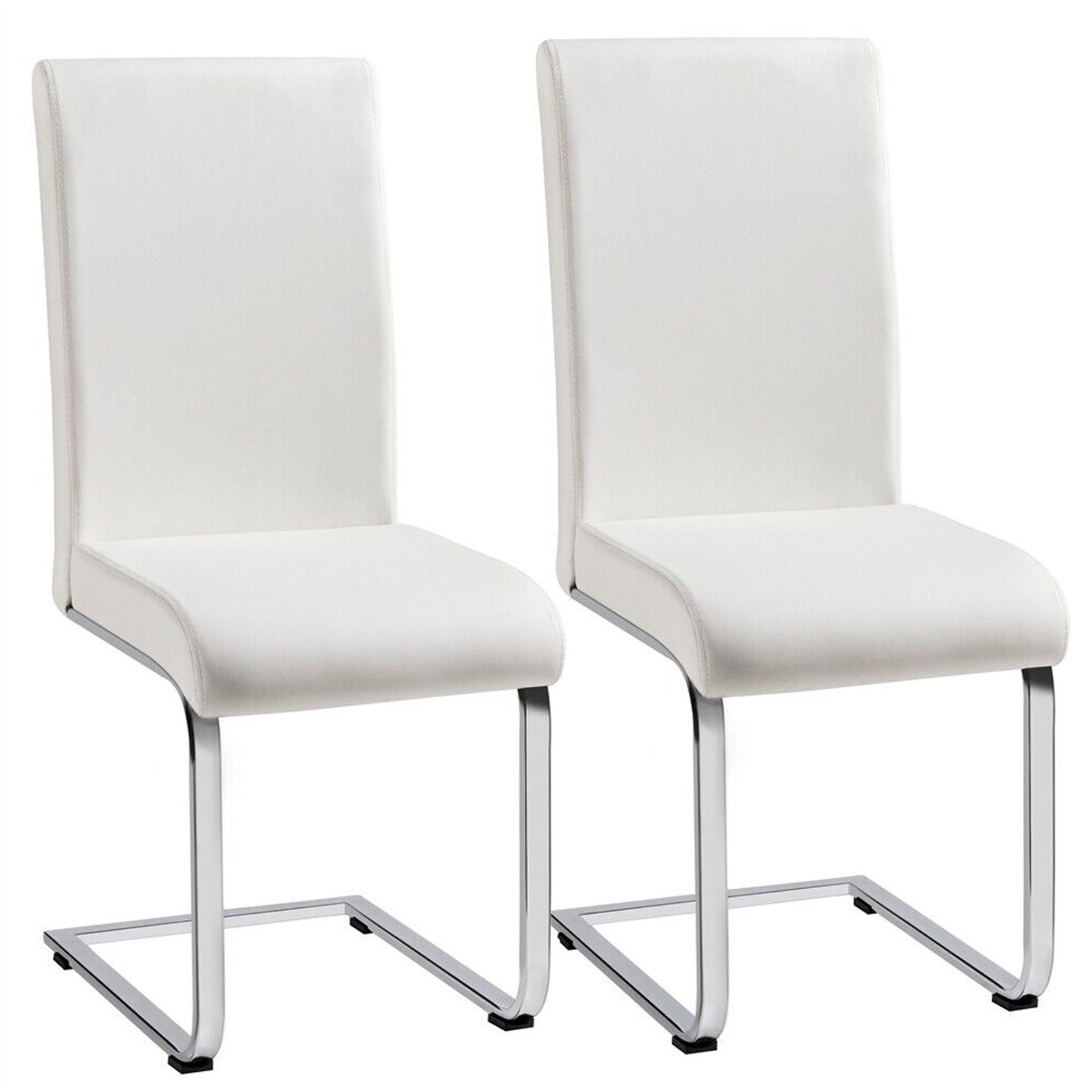 Set of 2 High Back Sturdy Chrome Legs Faux Leather Dining Chairs - White - Bedroom & More