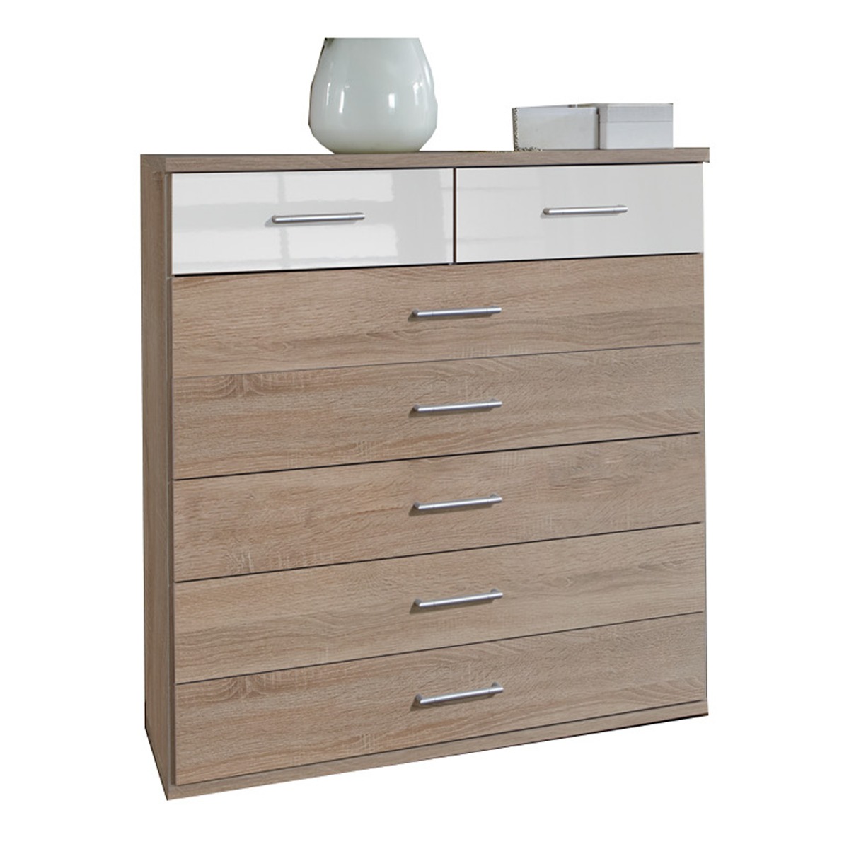 LENORA Oak Finish Chest of Drawers - Medium-sized, 7 Drawers - Wimex Distribution