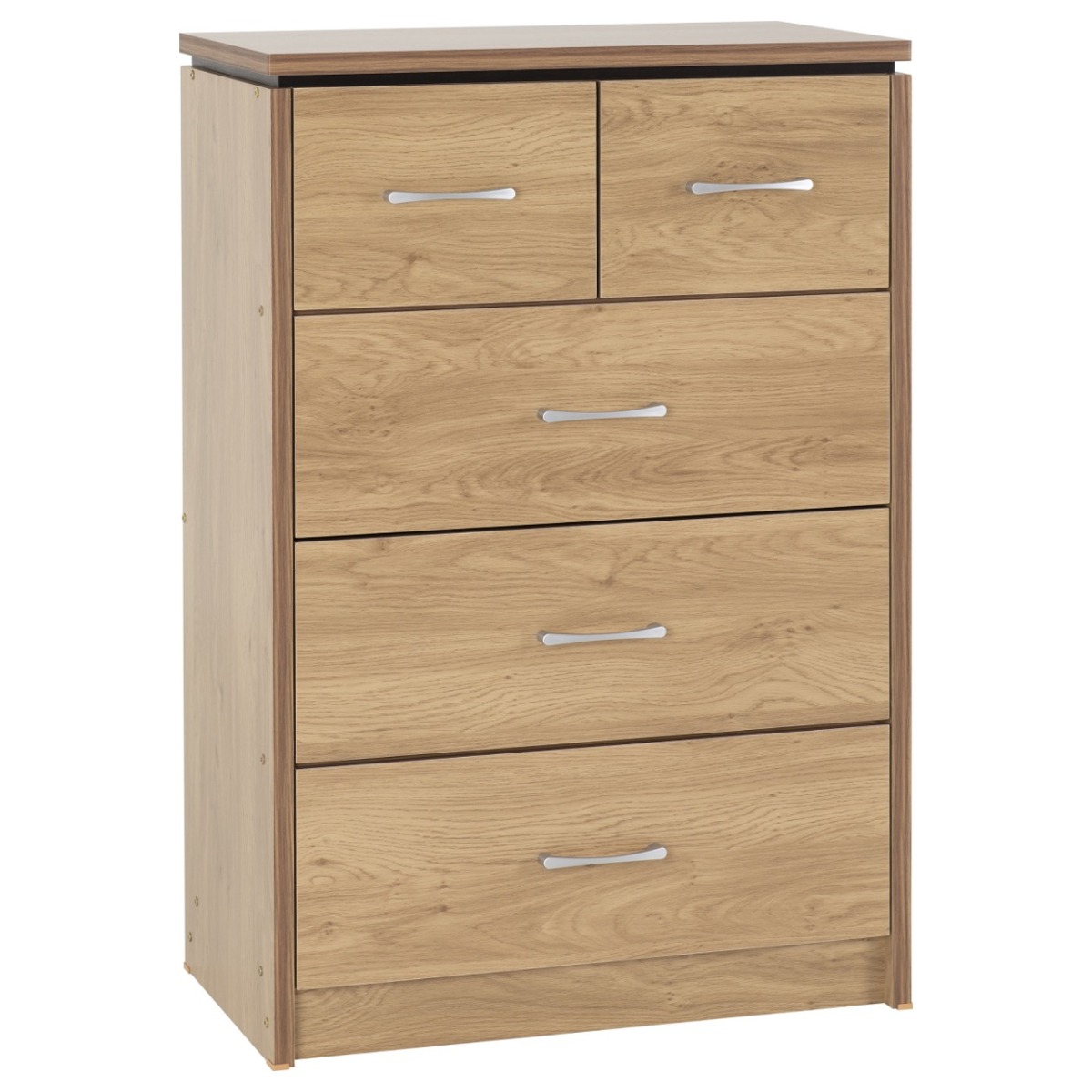 CREMONA Oak Finish Chest of Drawers - Medium-sized, 5 Drawers - Budget Deals