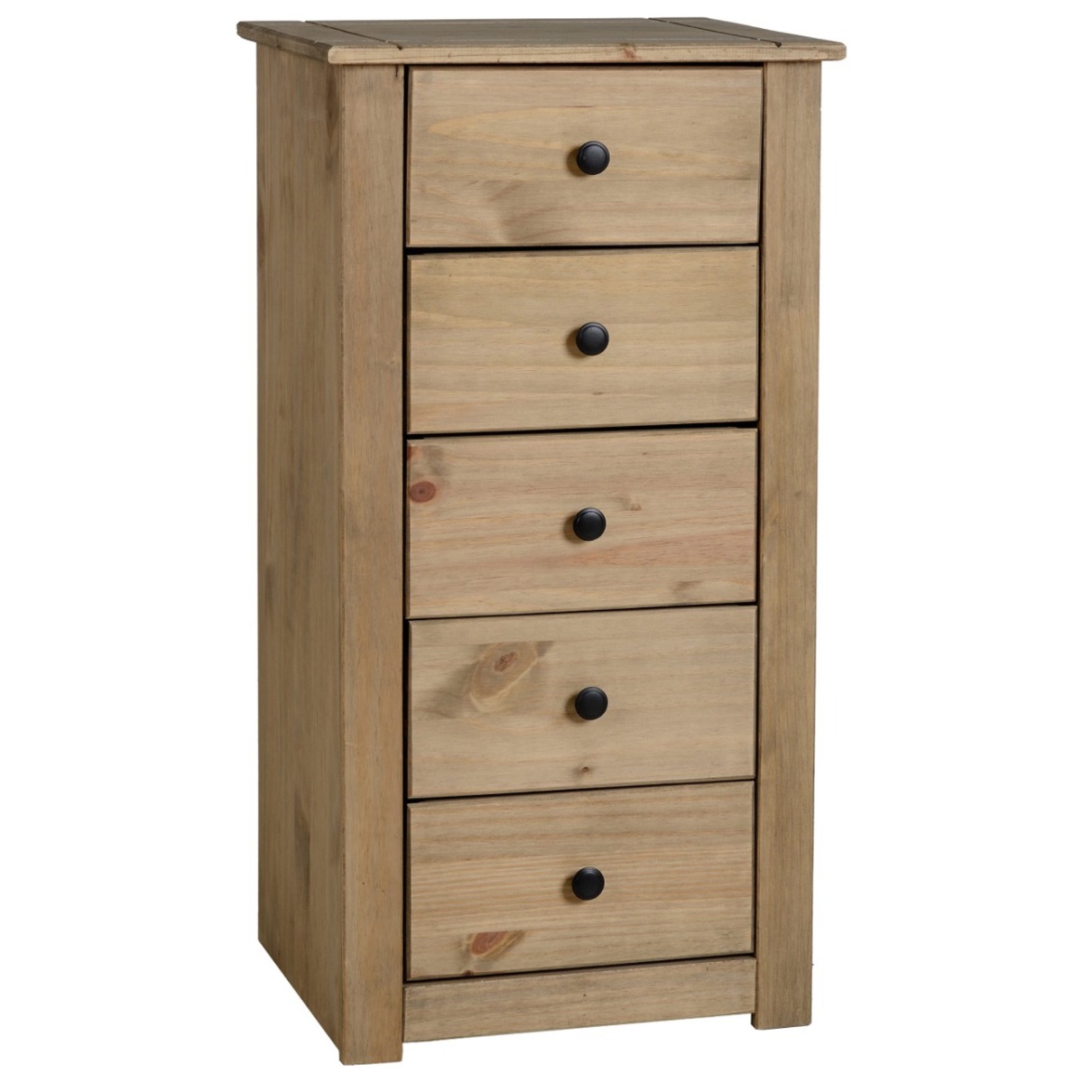 PRESTON Natural Finish Chest of Drawers - Tallboy, Small-sized, 5 Drawers - Budget Deals