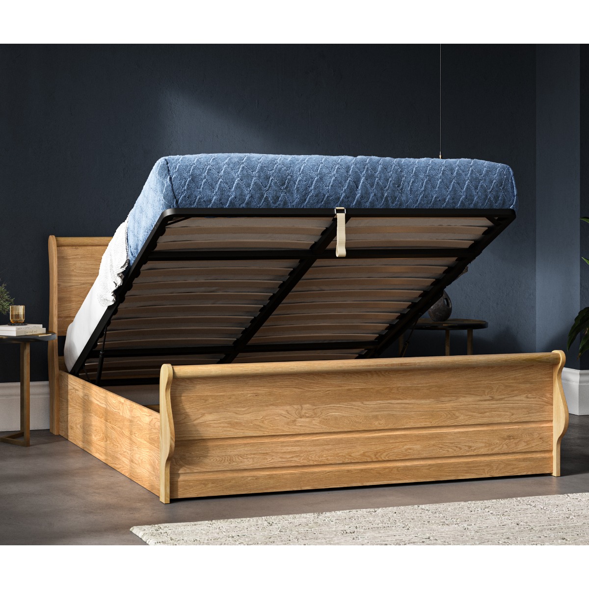 Windsor Solid Sleigh Ottoman Oak Bed Frame - Kingsize 5ft - The Bed Emporium