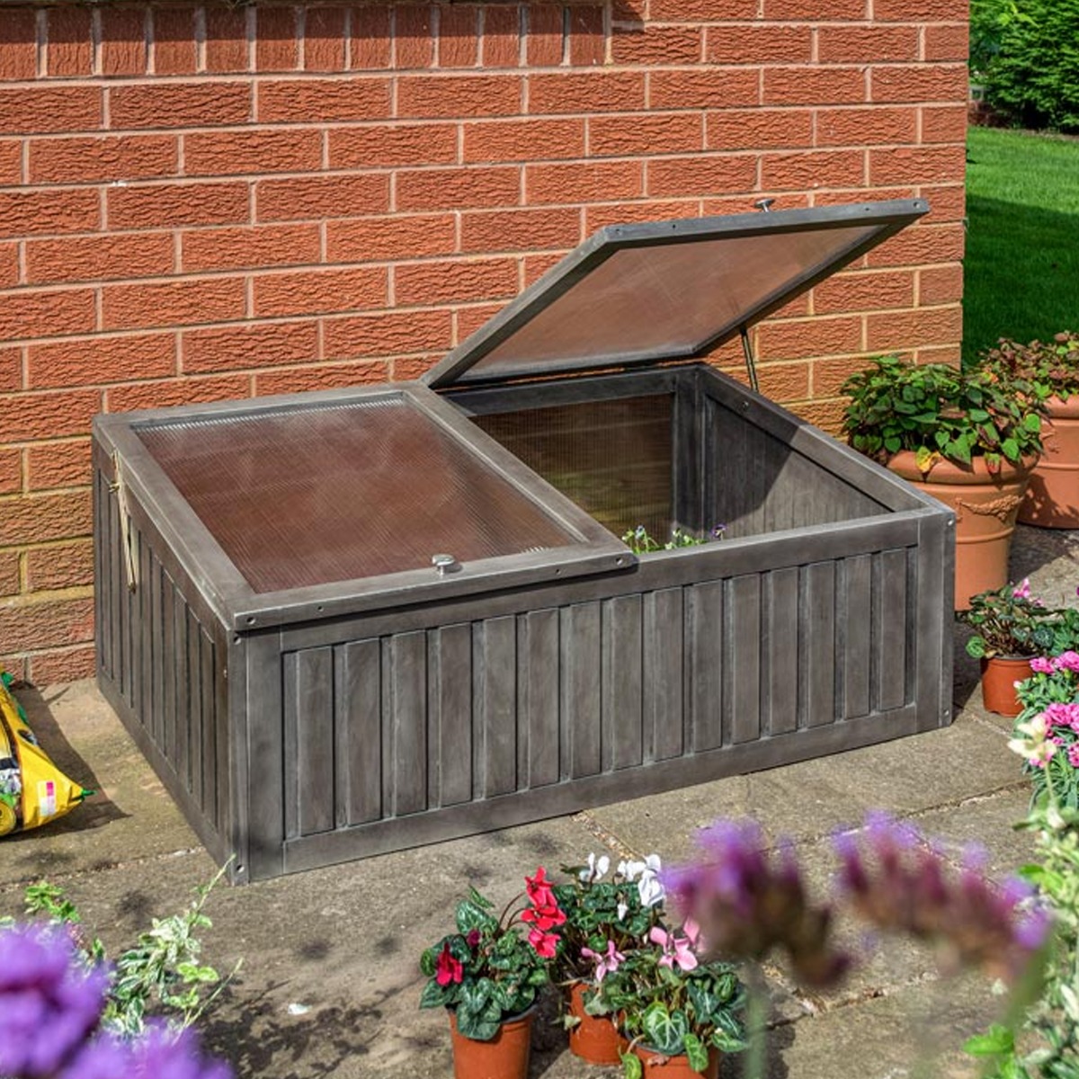 Hardwood Timber Cold Frame with Dual Adjustable Lids and Polycarbonate Glazing - Etta Gardens