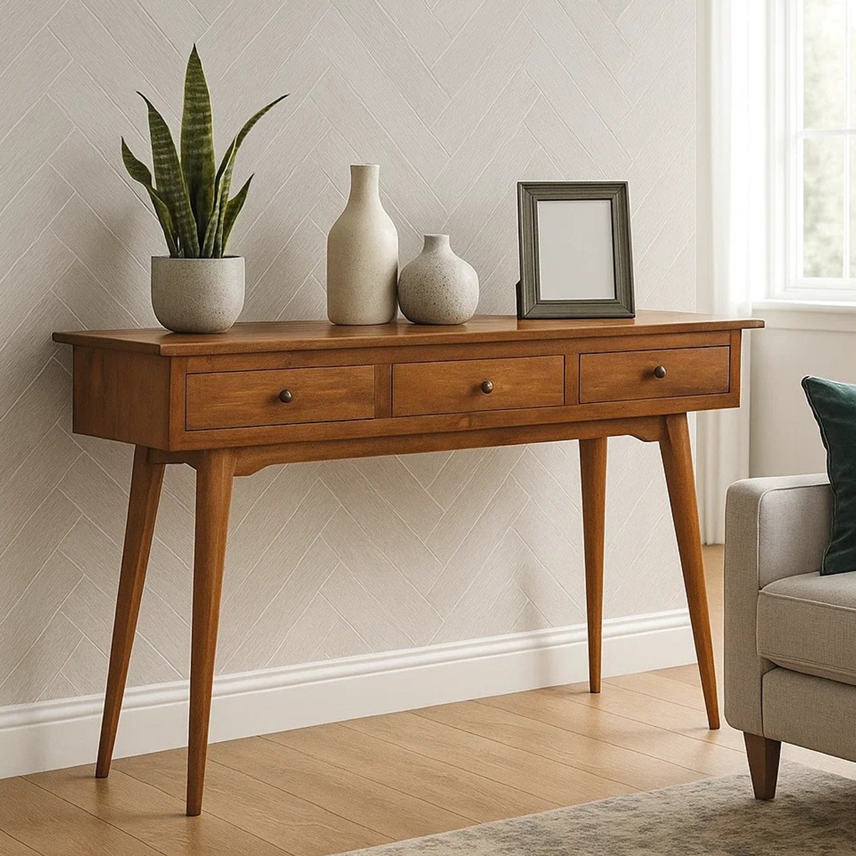 Verde Large 3 Drawer Console Table - Chestnut - Beasley & Sons