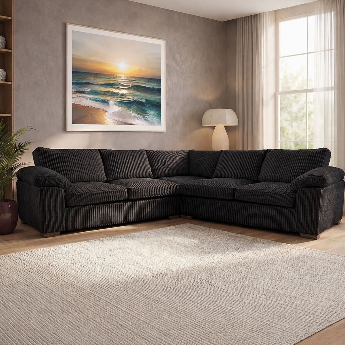 Corner Sofa - CORDURA Full Back Jumbo Cord - Black - Home Done