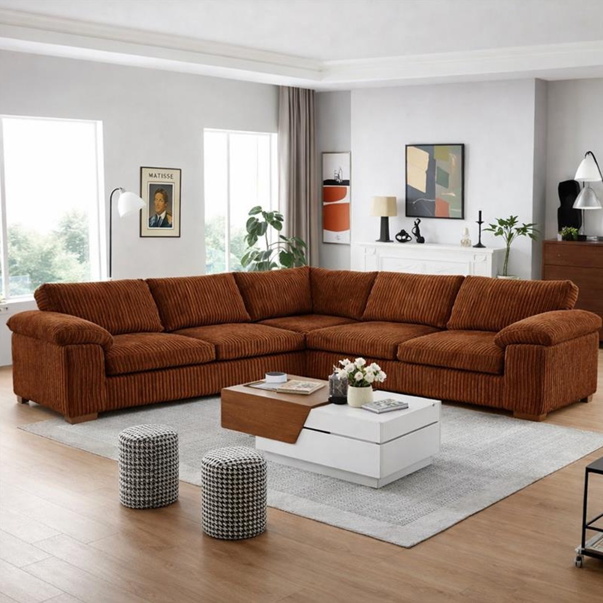 Corner Sofa - CORDURA Full Back Jumbo Cord - Brown - Home Done