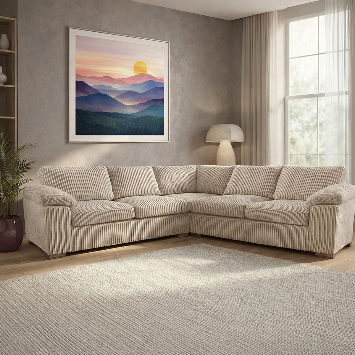 Corner Sofa - CORDURA Full Back Jumbo Cord - Cream - Home Done